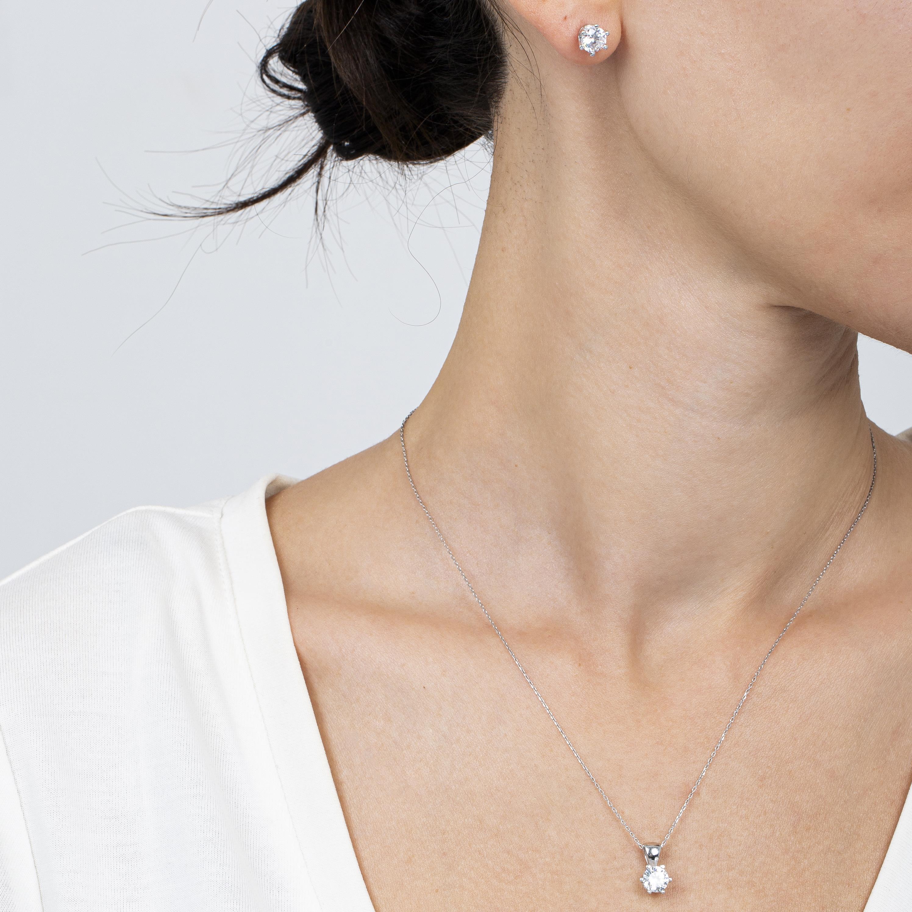 1.80 Carat Sterling Silver Zirconia Solitaire Jewelry Set