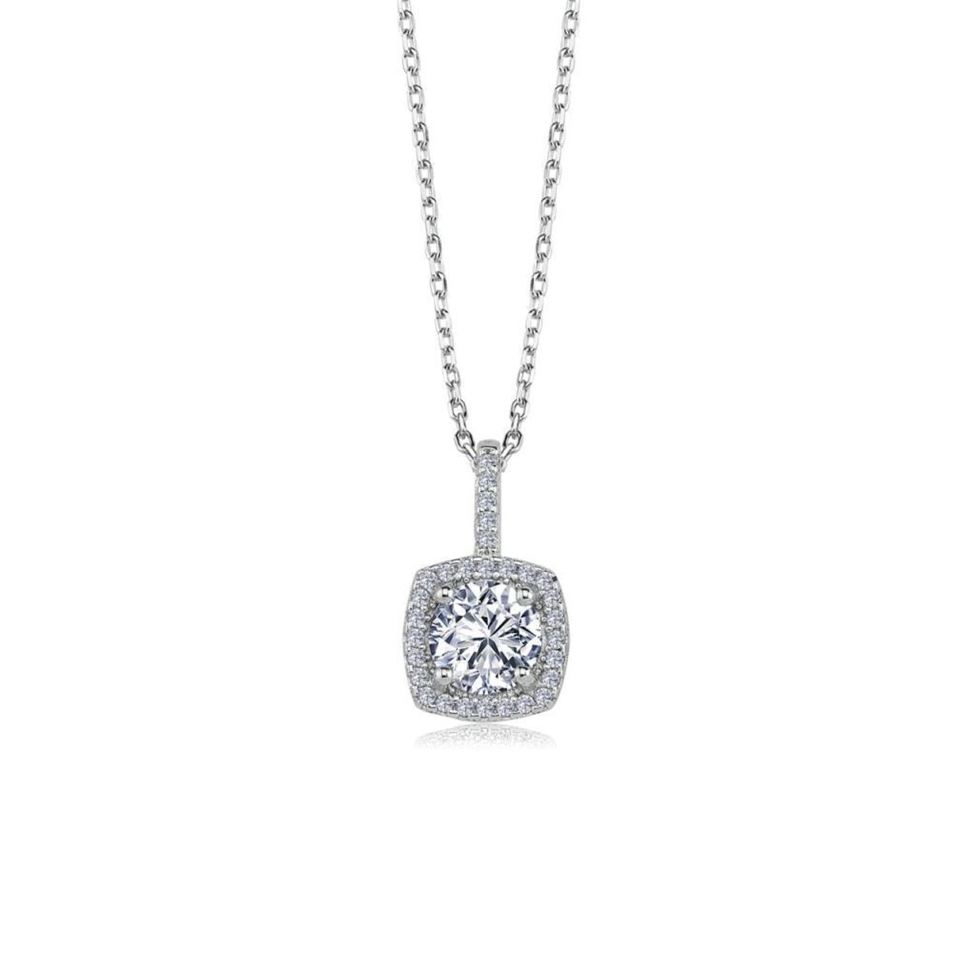 1.00 Carat Square Solitaire Silver Necklace