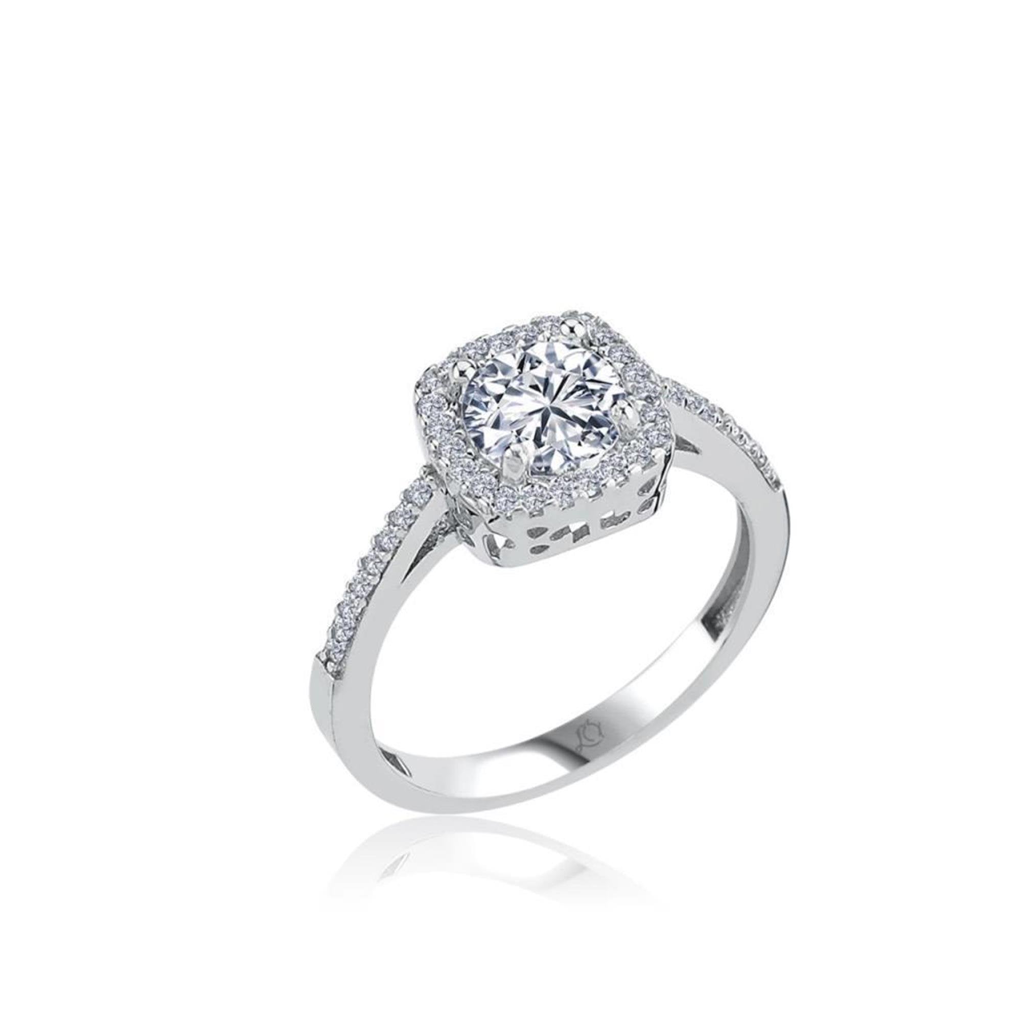 1.00 Carat Square Solitaire Silver Ring