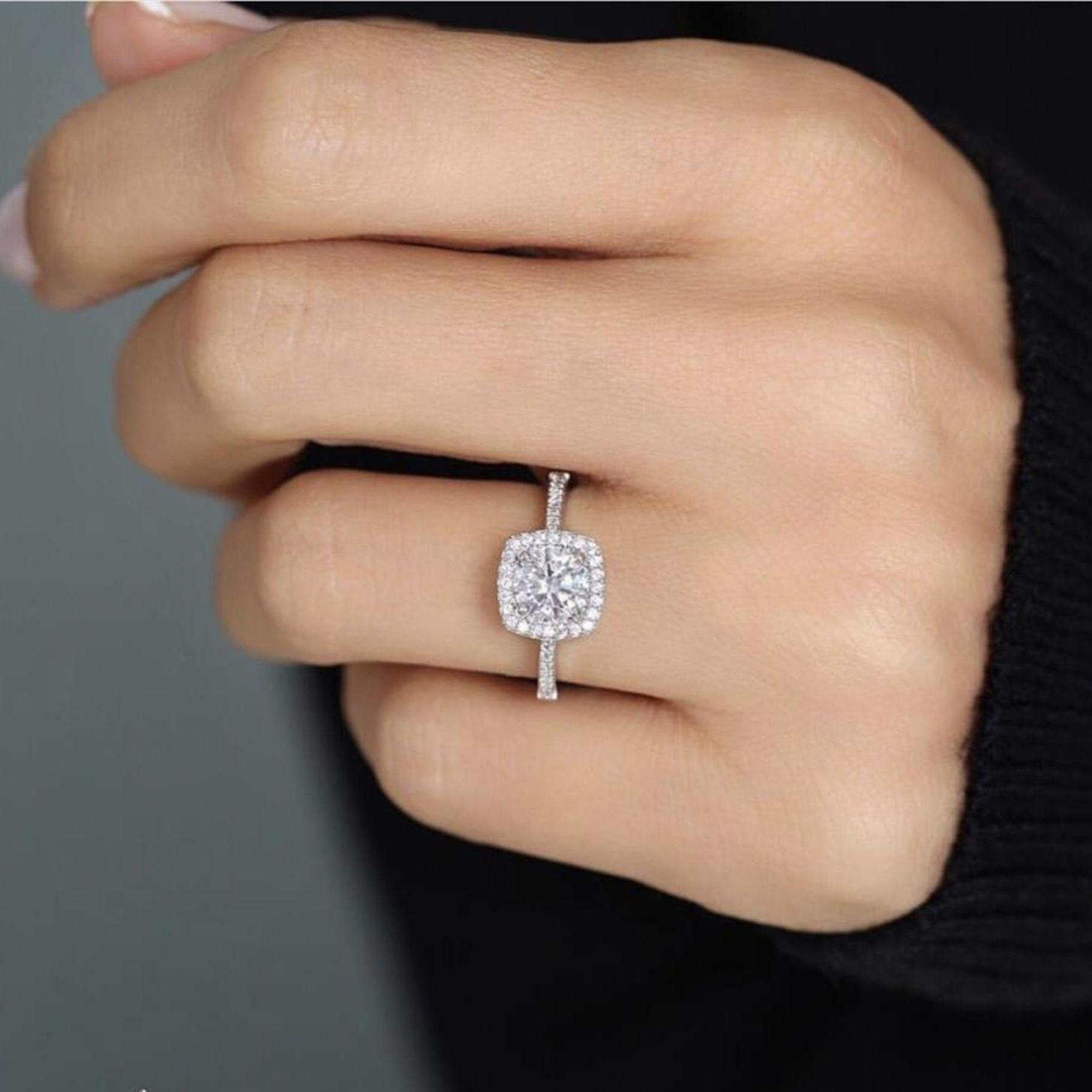 1.00 Carat Square Solitaire Silver Ring