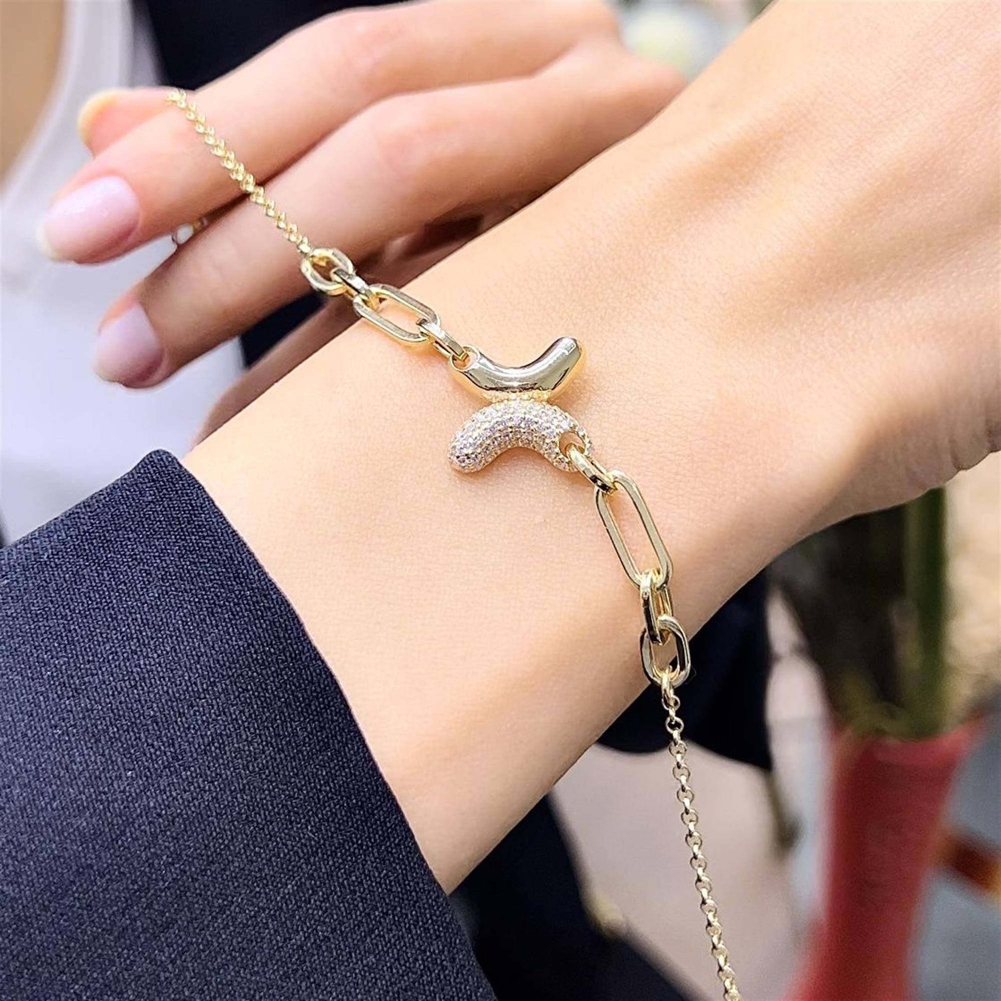 14K Gold Plated Italian Design Hallow Silver Bracelet