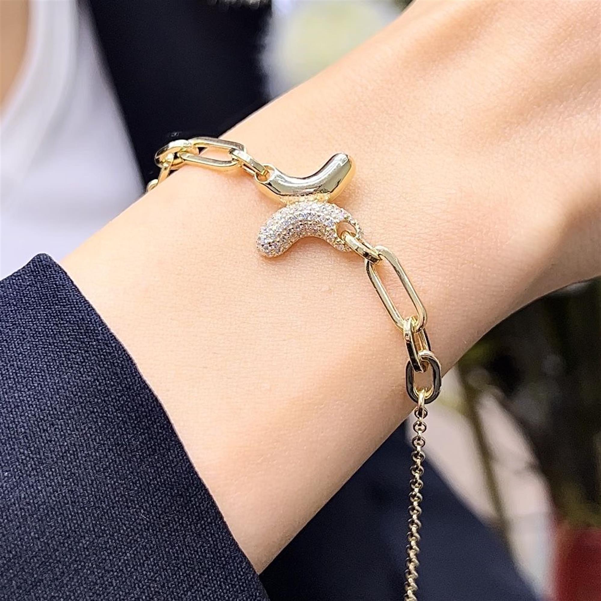 14K Gold Plated Italian Design Hallow Silver Bracelet