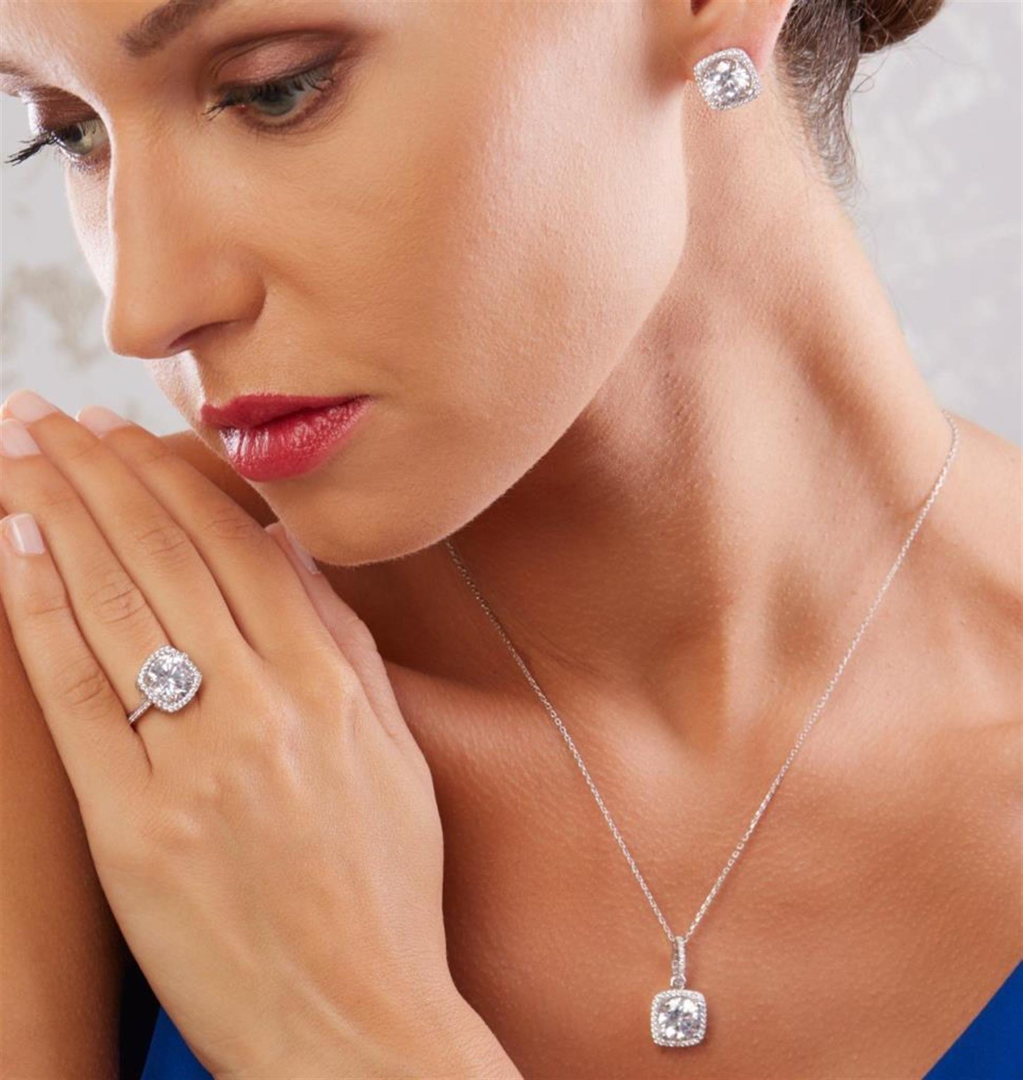 3.00 Carat Cushion Halo Solitaire Necklace