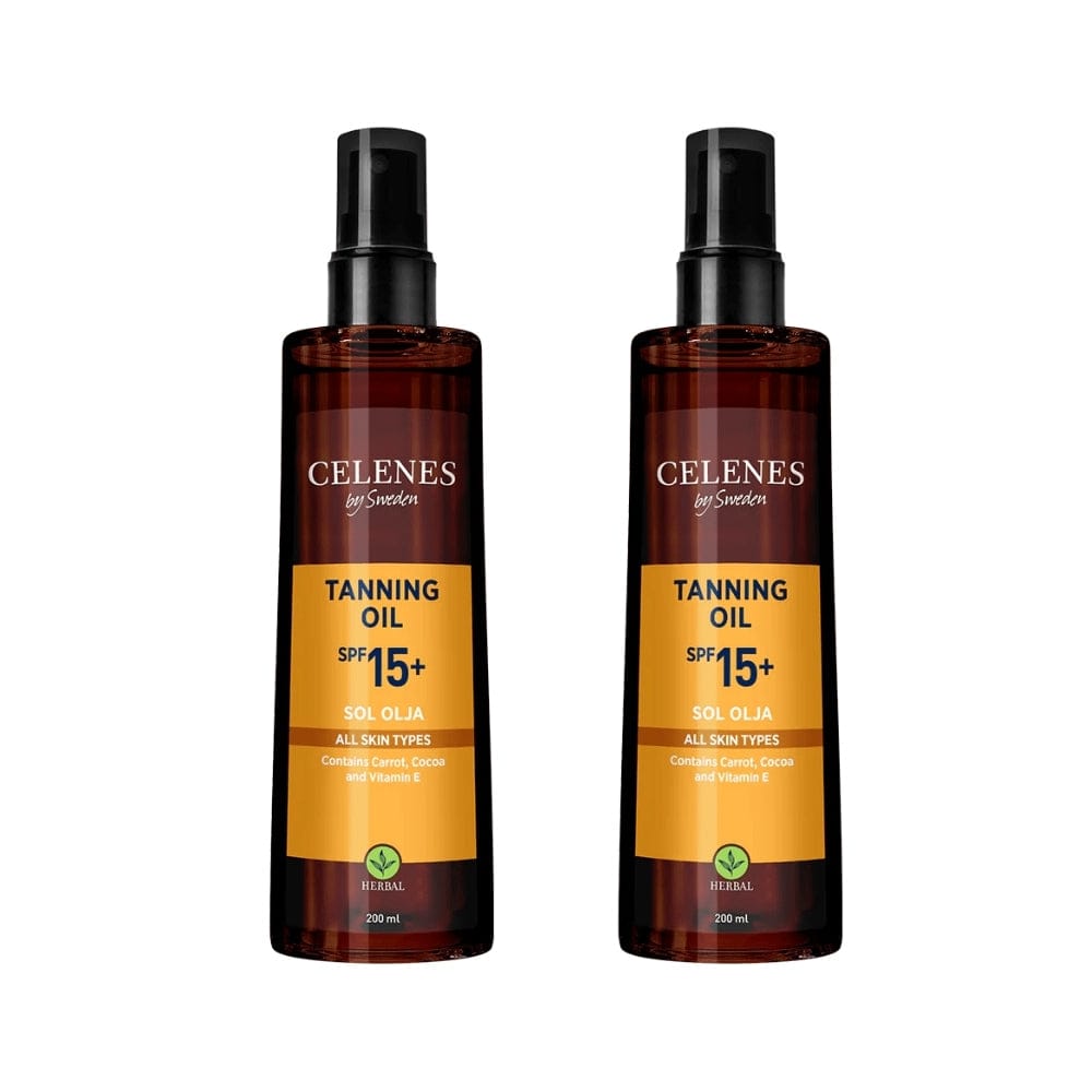 Celenes by Sweden Herbal Tanning Oil Spf 15+ 200 ml / 6.8 fl oz (2-Pack)