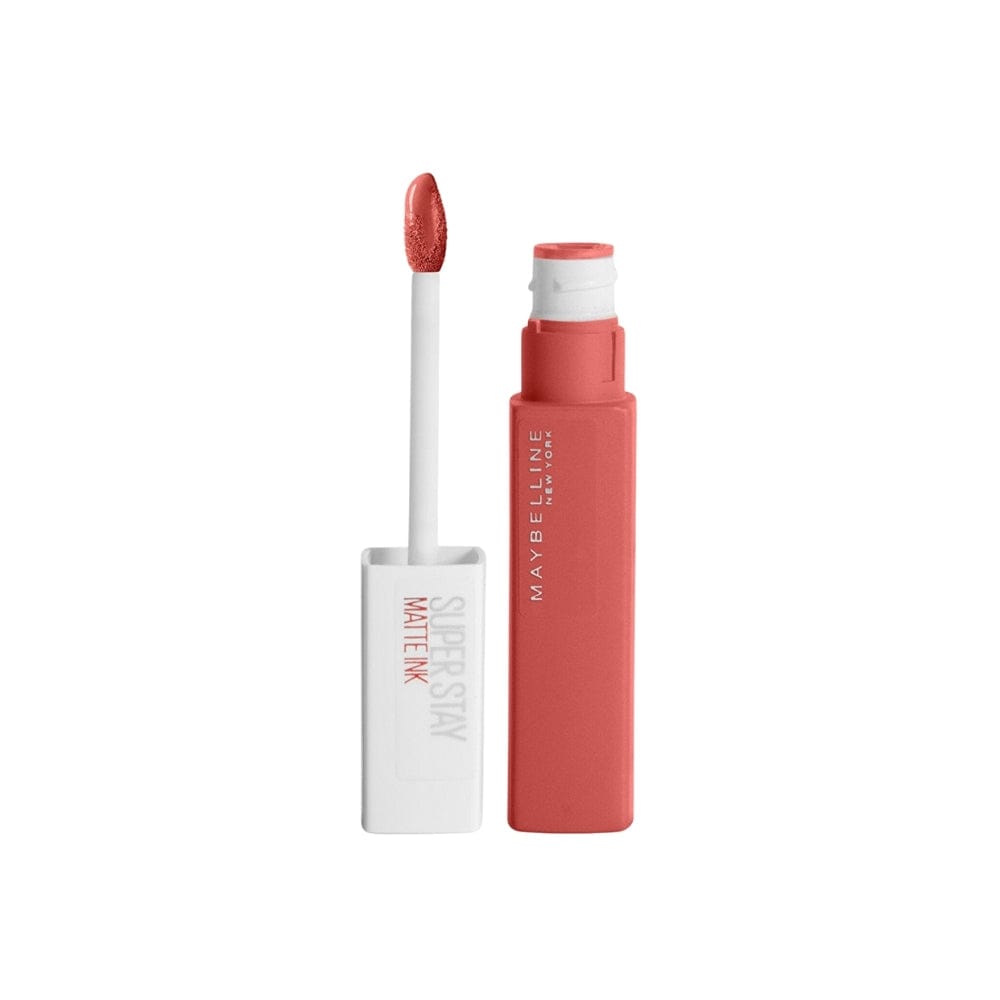 A sleek tube of Maybelline liquid lipstick in a warm nude shade.
