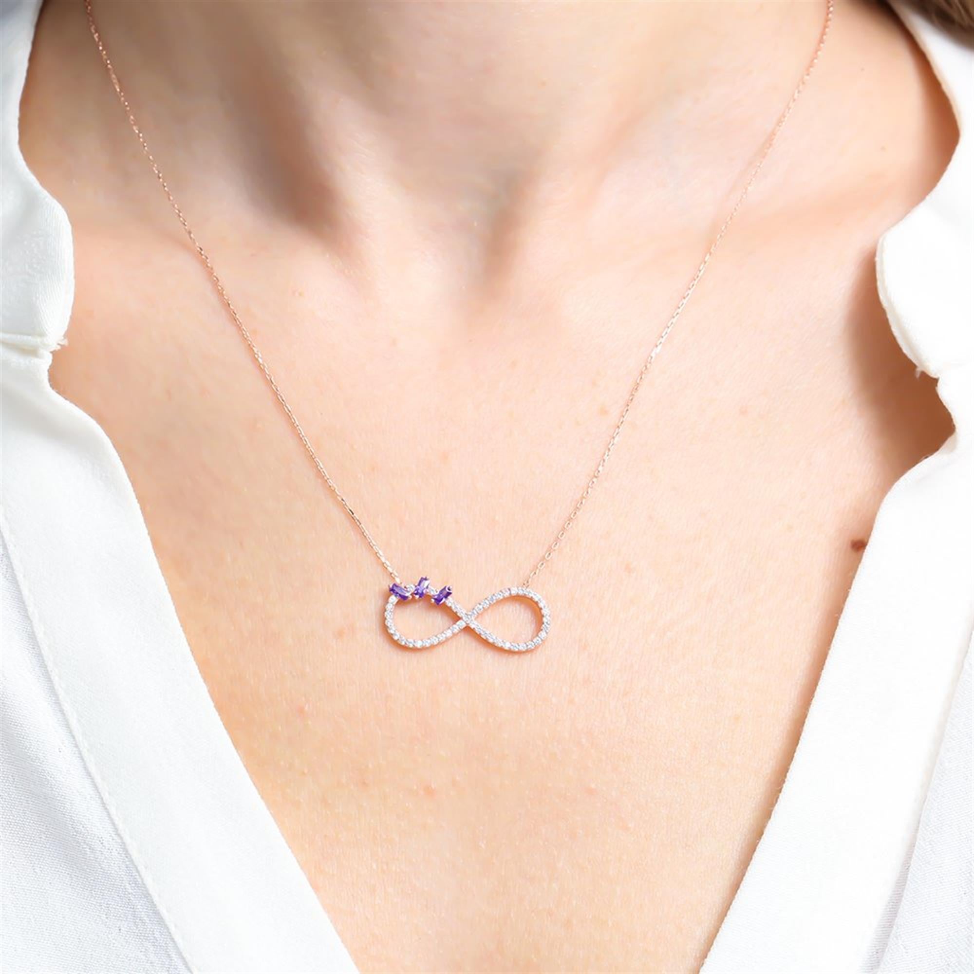 Amethyst Baguette Infinity Rose Gold Necklace