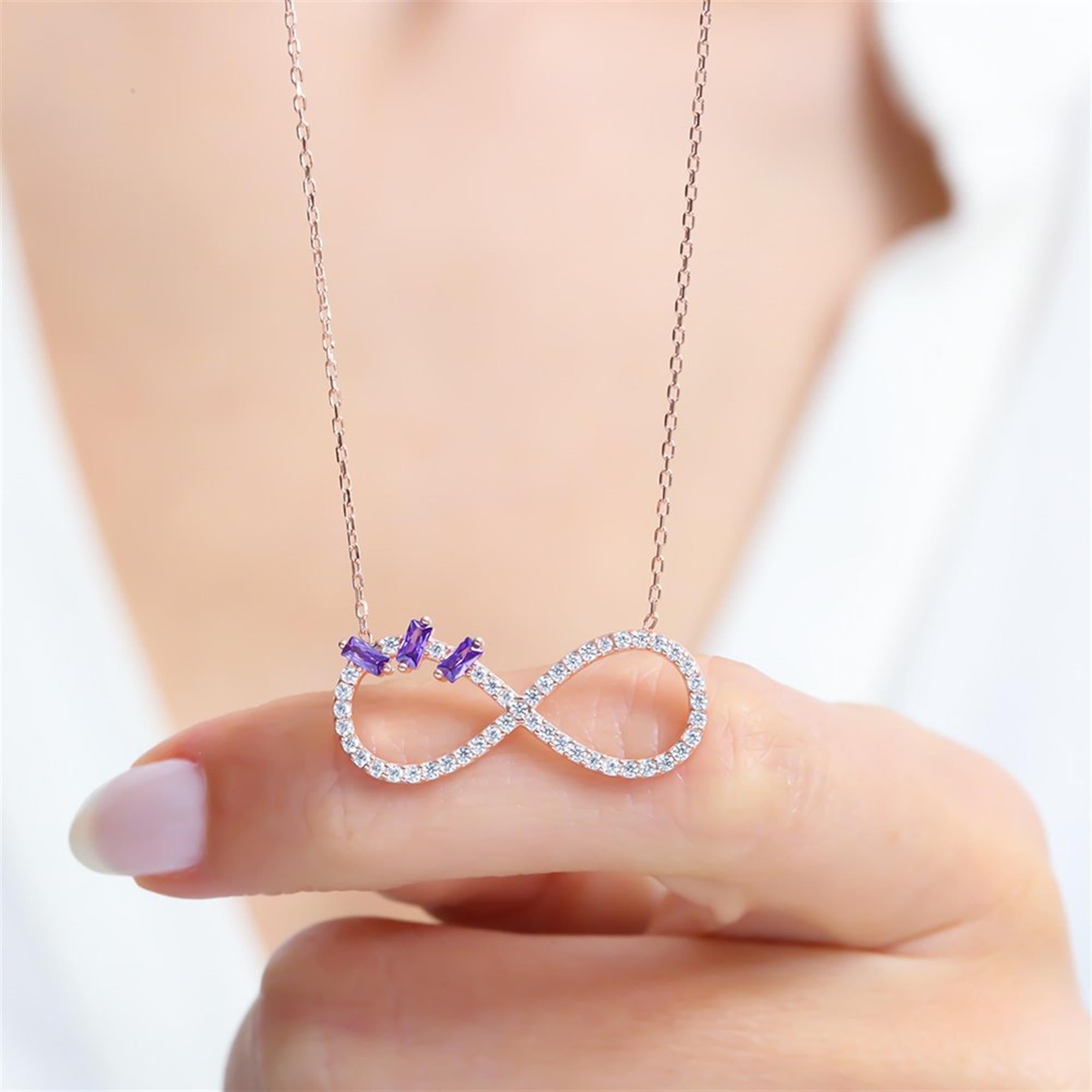 Amethyst Baguette Infinity Rose Gold Necklace