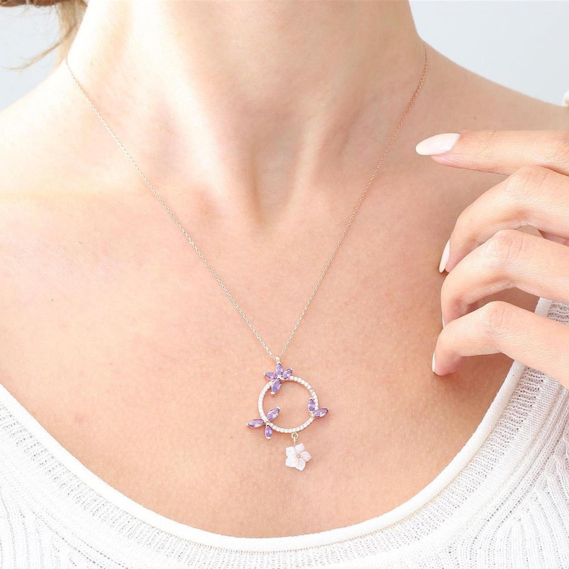 Amethyst Marquise Petal Silver Necklace