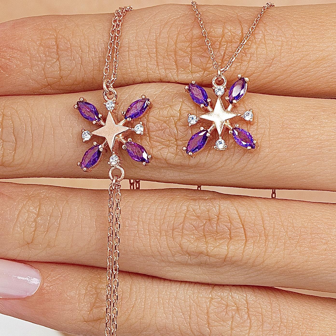 Amethyst Cosmic Star Rose Gold Duo Set