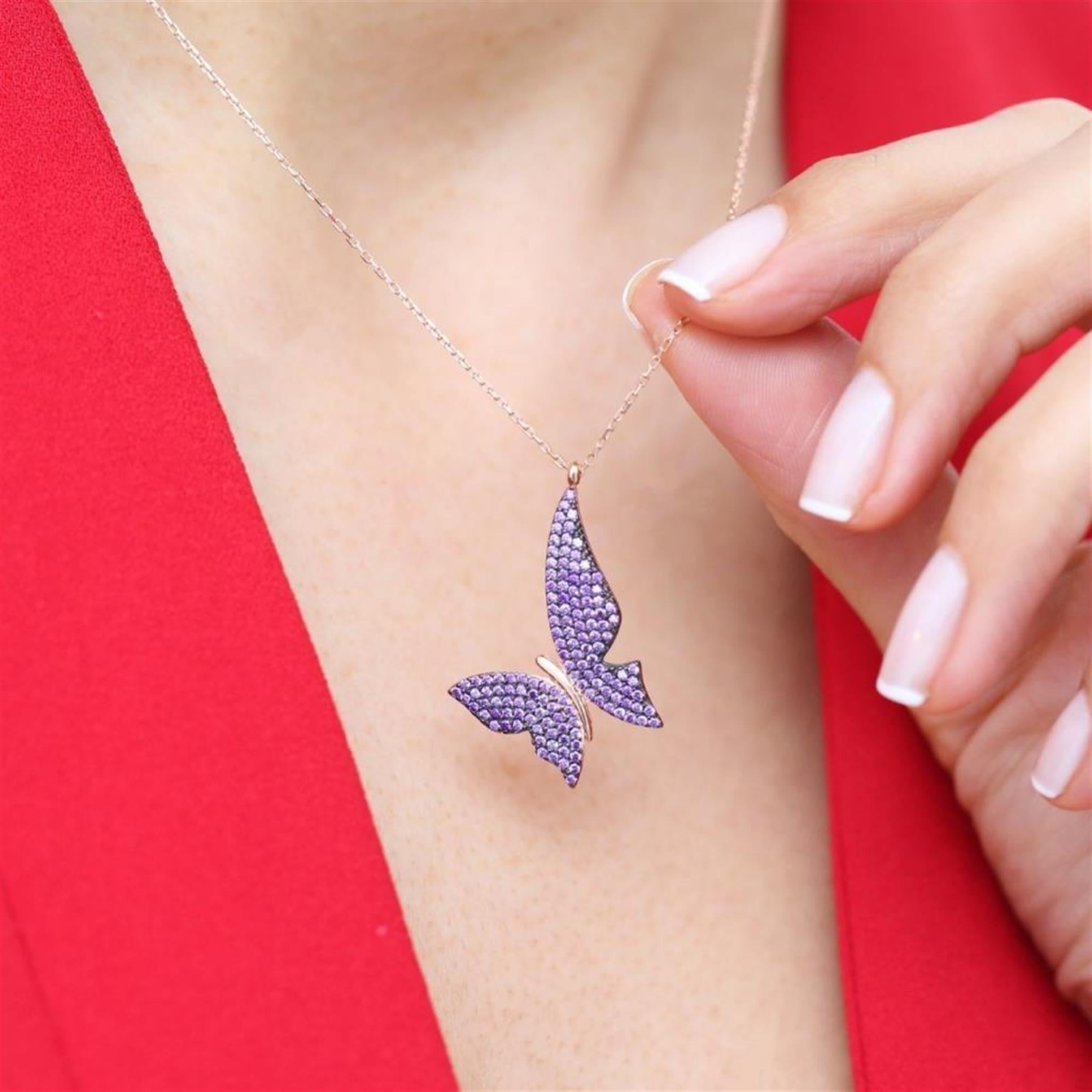 Amethyst Butterfly Rose Gold Plated Necklace
