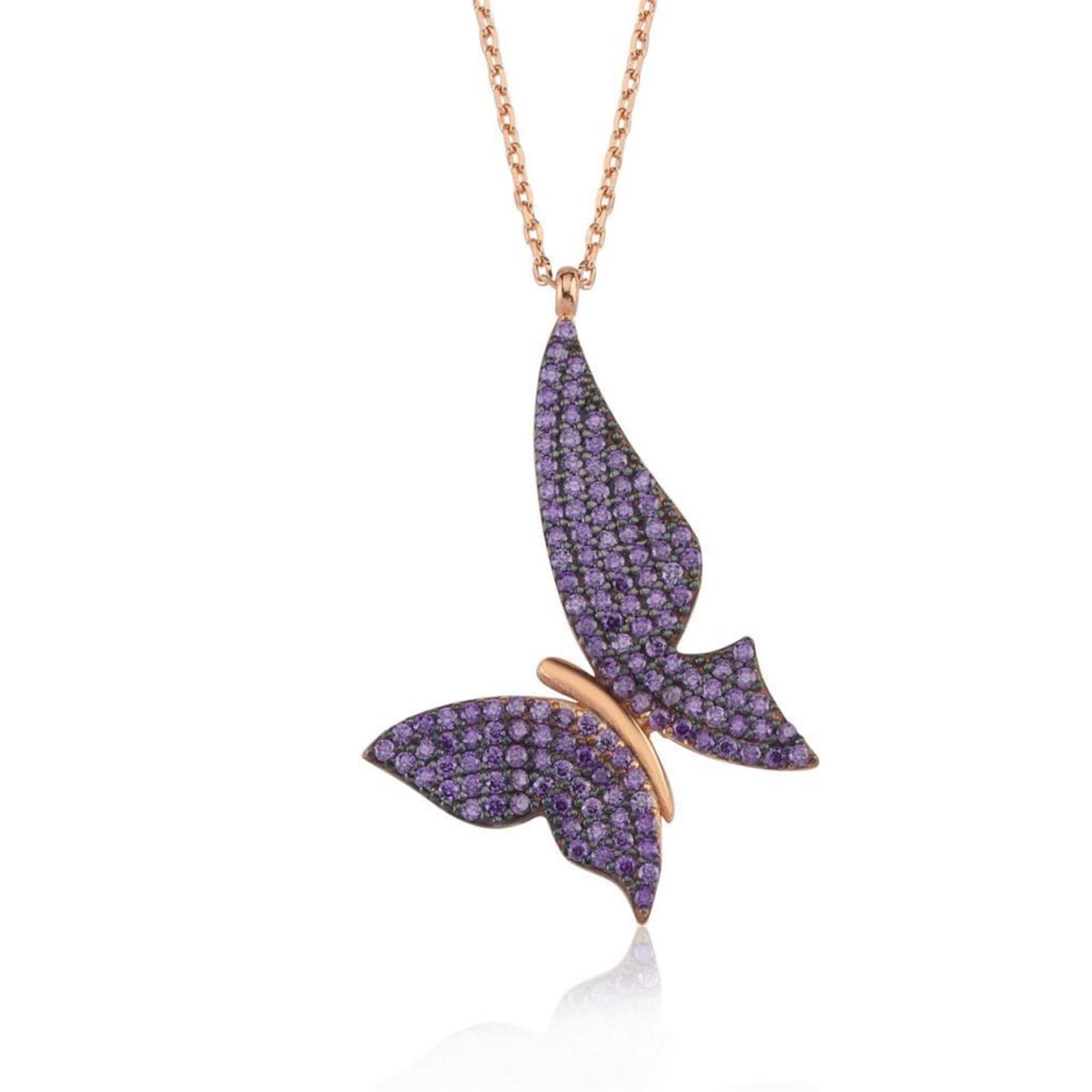 Amethyst Butterfly Rose Gold Plated Necklace