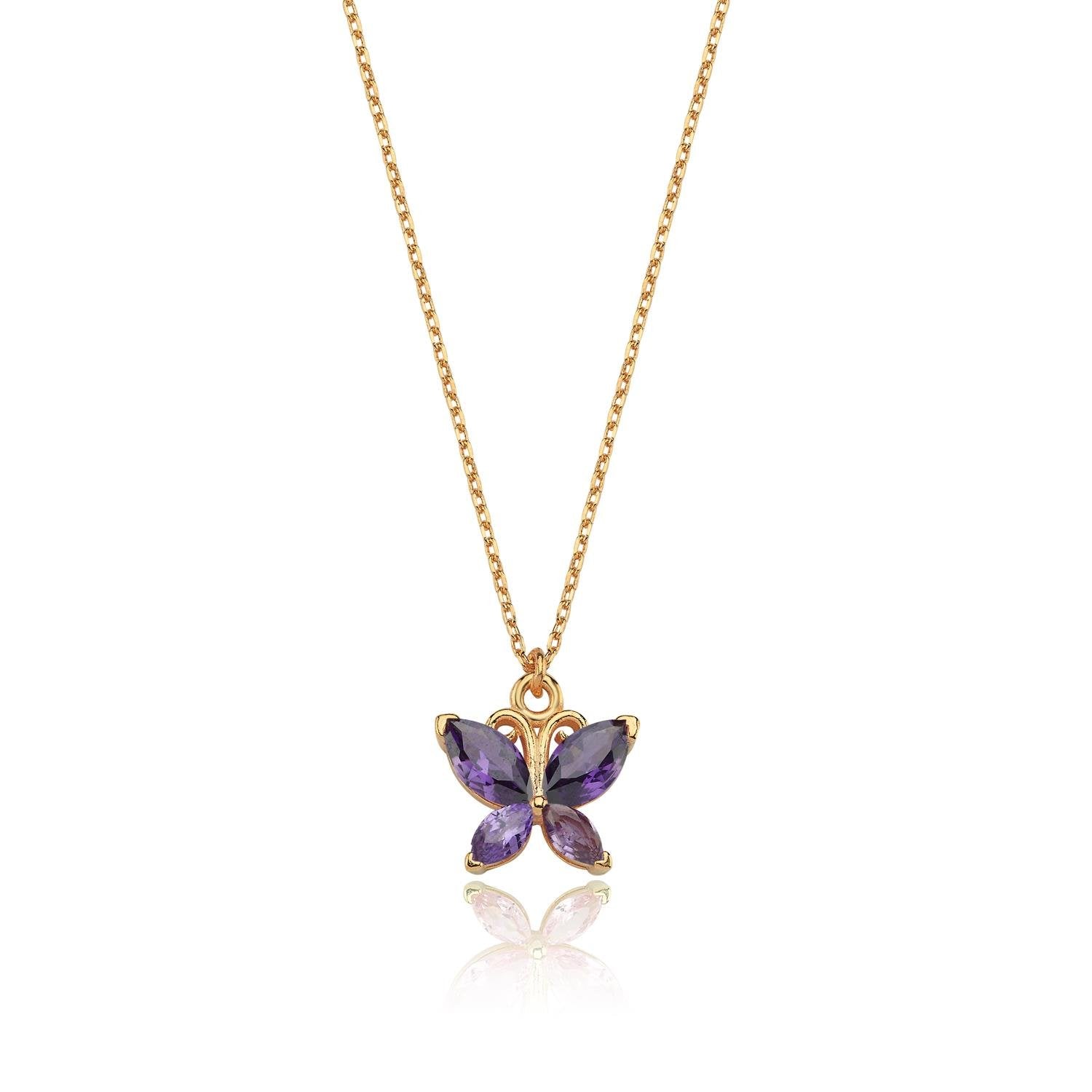 Amethyst Stone Butterfly Silver Necklace