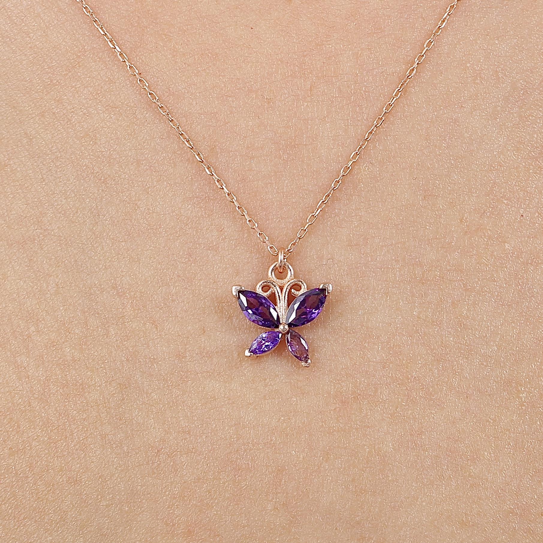 Amethyst Stone Butterfly Silver Necklace