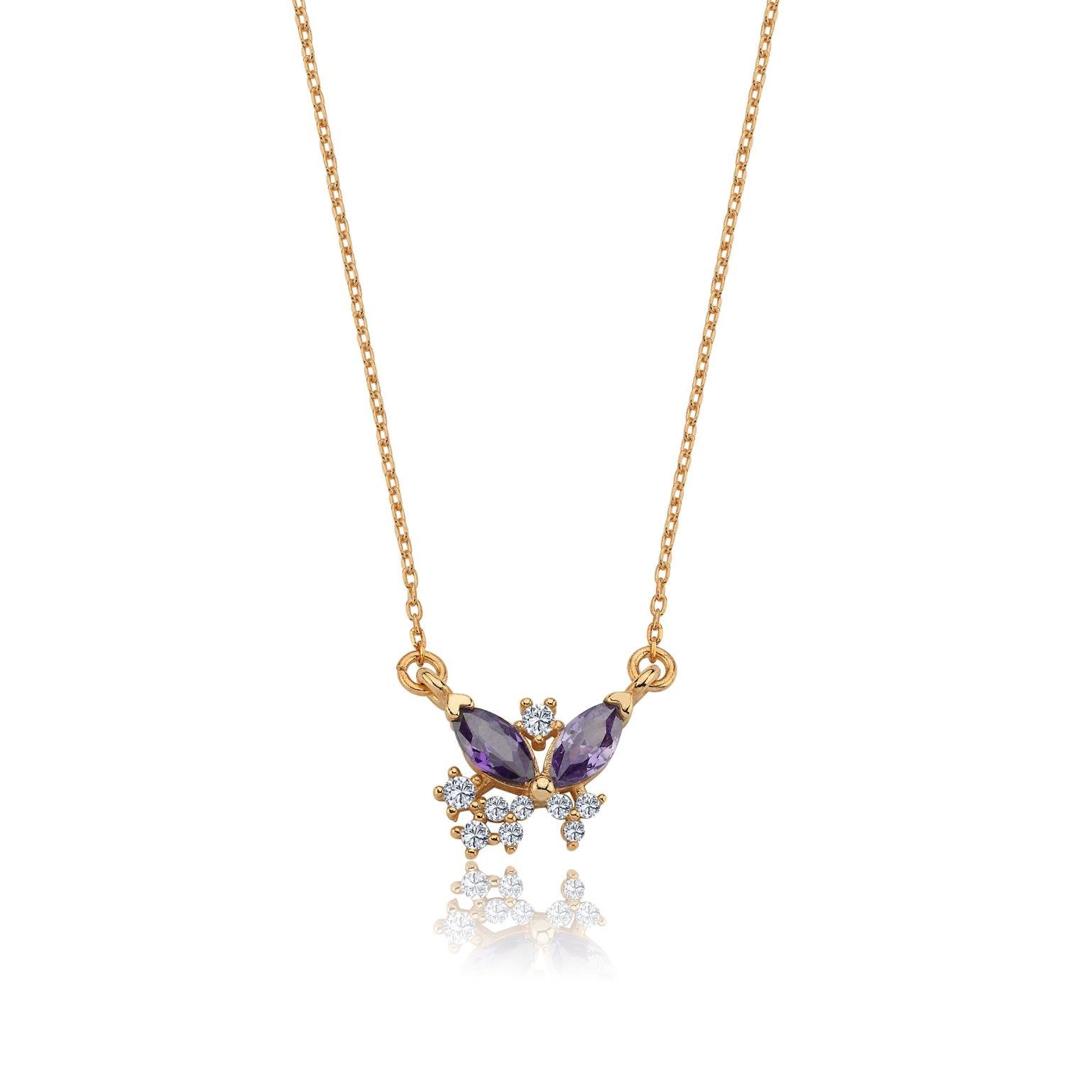 Amethyst Stone Butterfly Tale Rose Gold Necklace