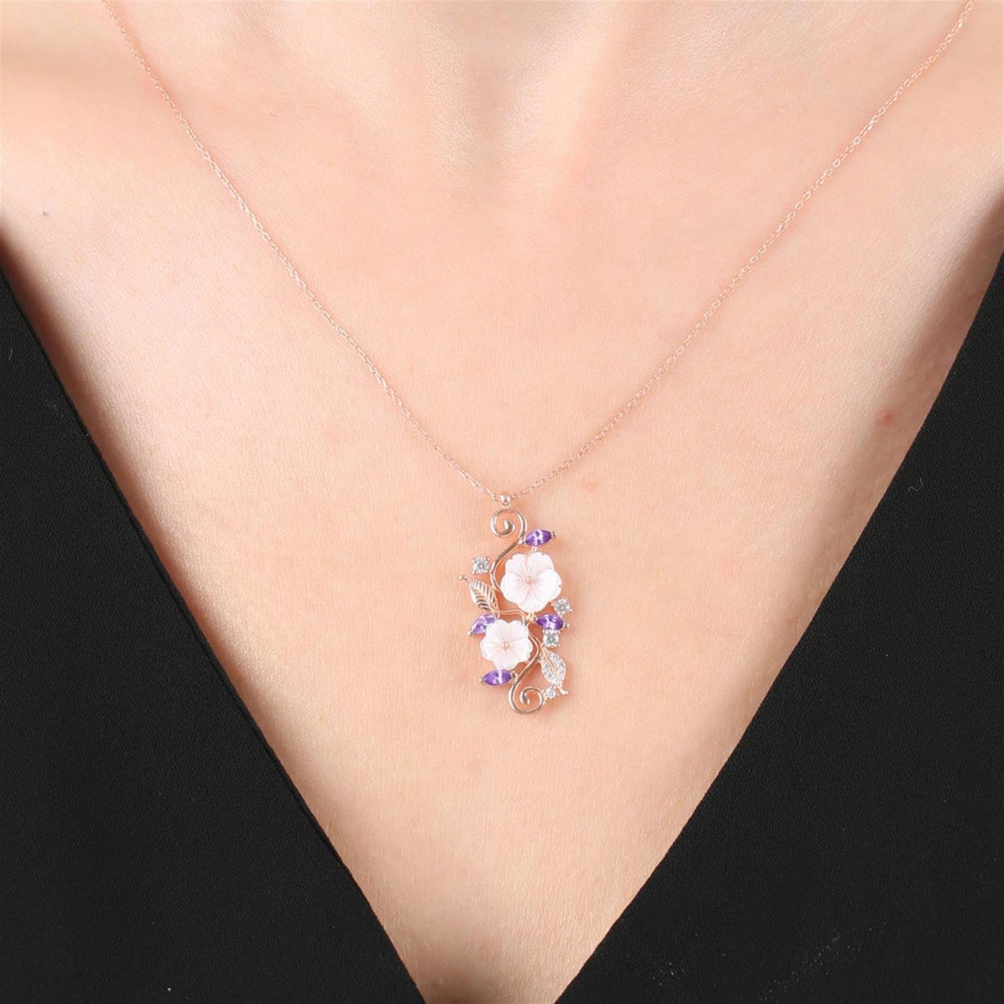Amethyst Magnolia Flower Love Garden Rose Gold Necklace