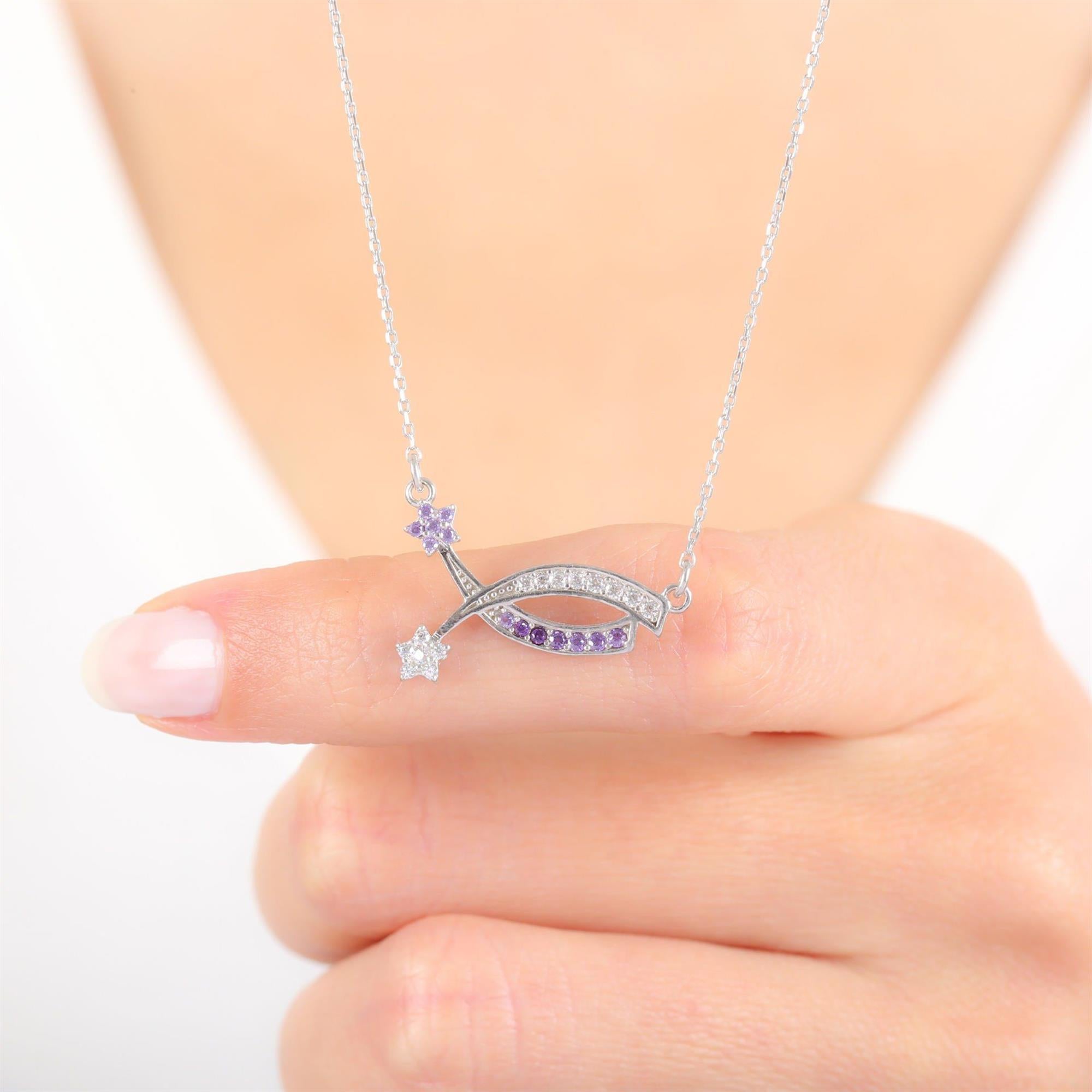 Dainty Amethyst Stone Star Silver Necklace