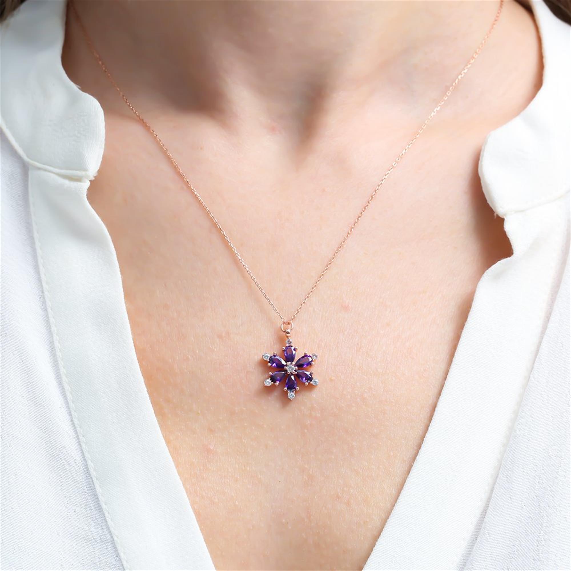 Amethyst Star Flower Rose Gold Necklace