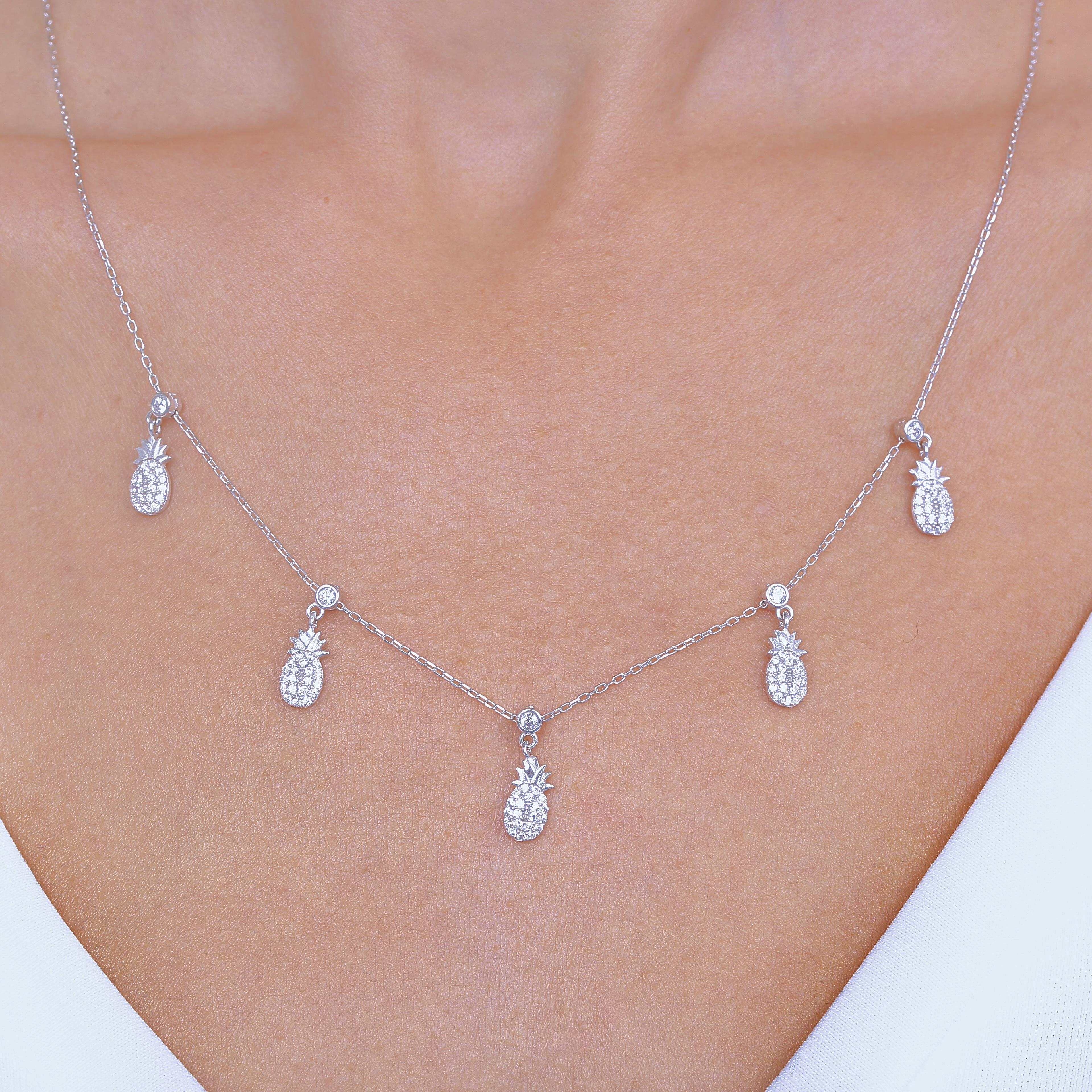 Pineapple Basket Luck Choker Silver Necklace