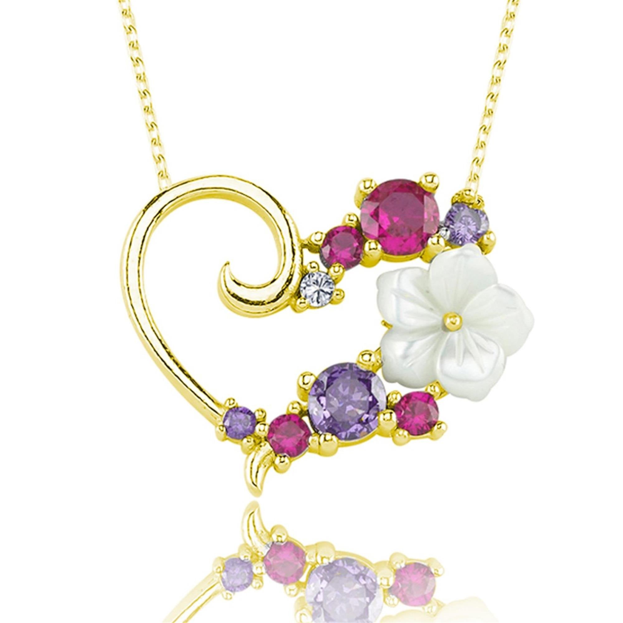 Romantic Magnolia Flowers Heart Necklace