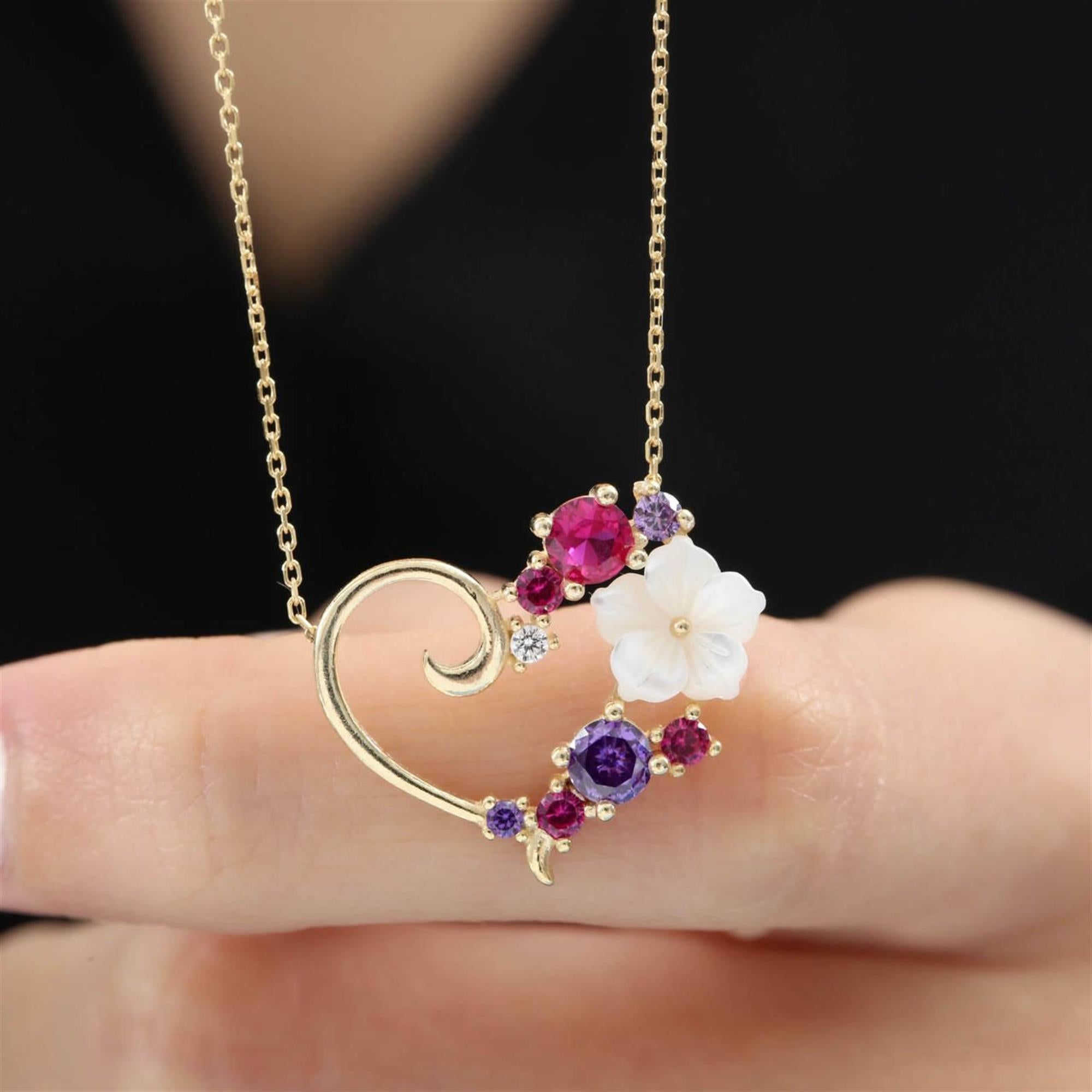 Romantic Magnolia Flowers Heart Necklace