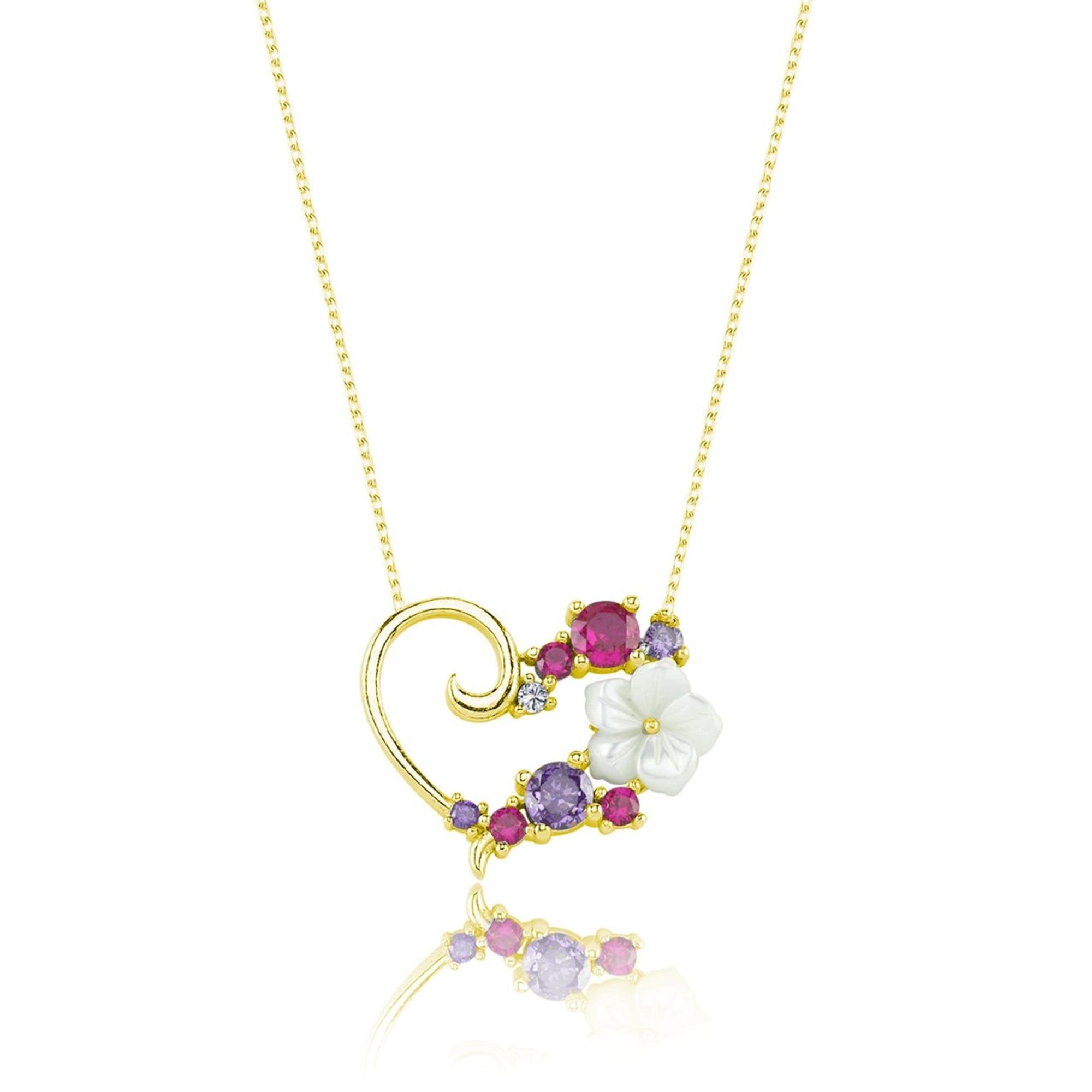 Romantic Magnolia Flowers Heart Necklace