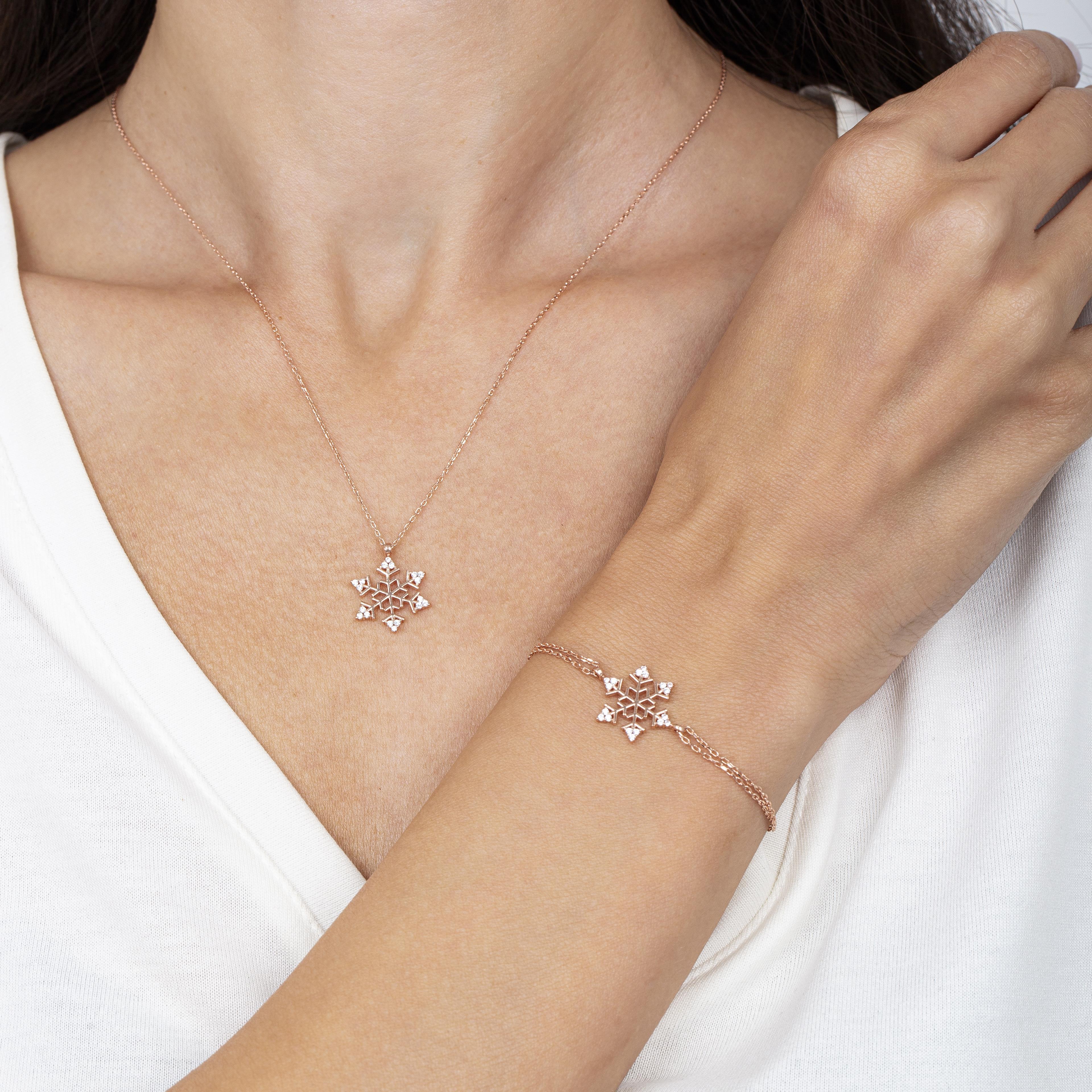 Snowflake Rose Gold Bracelet & Necklace Jewelry Set