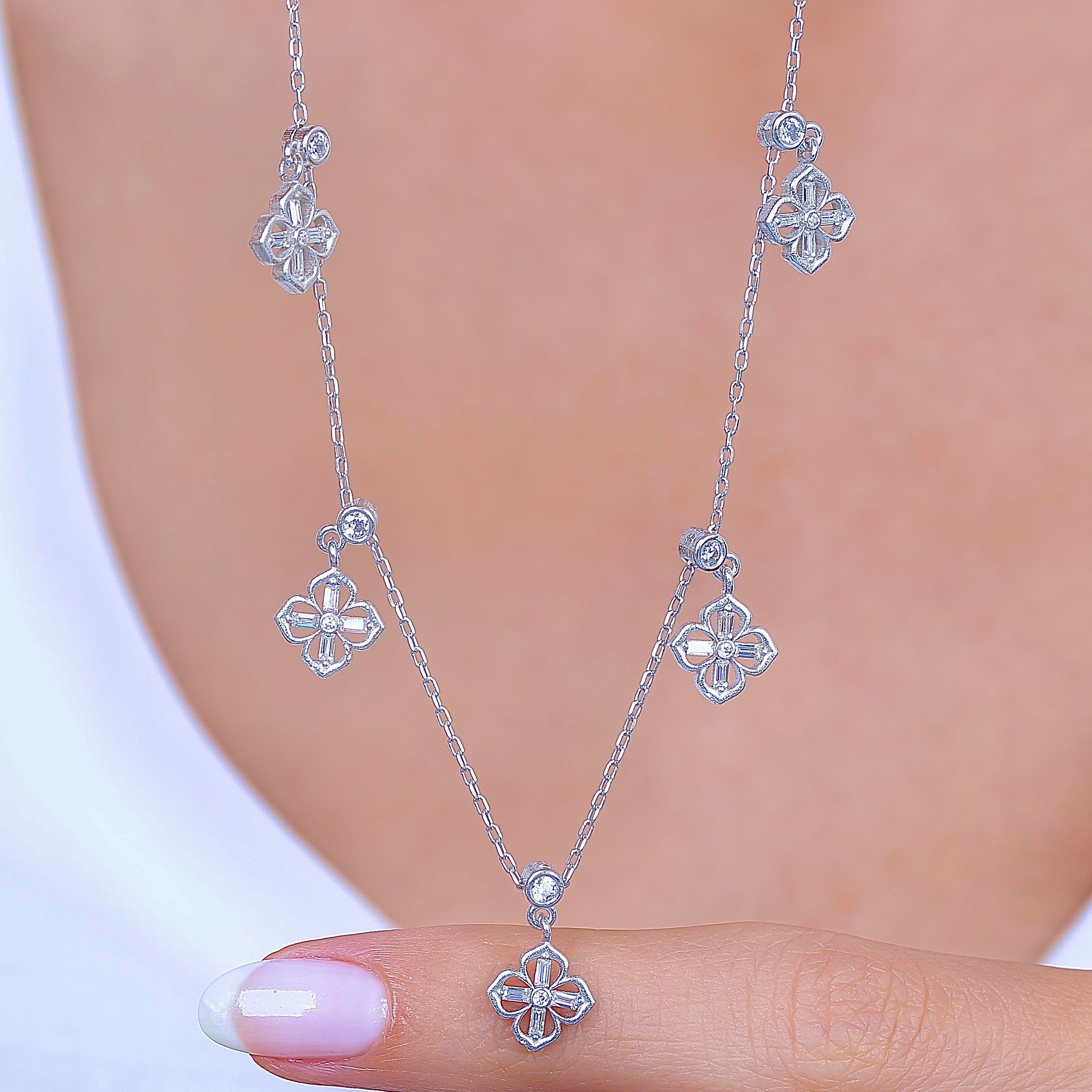 Baguette Abundance Cross Luck Silver Choker Necklace