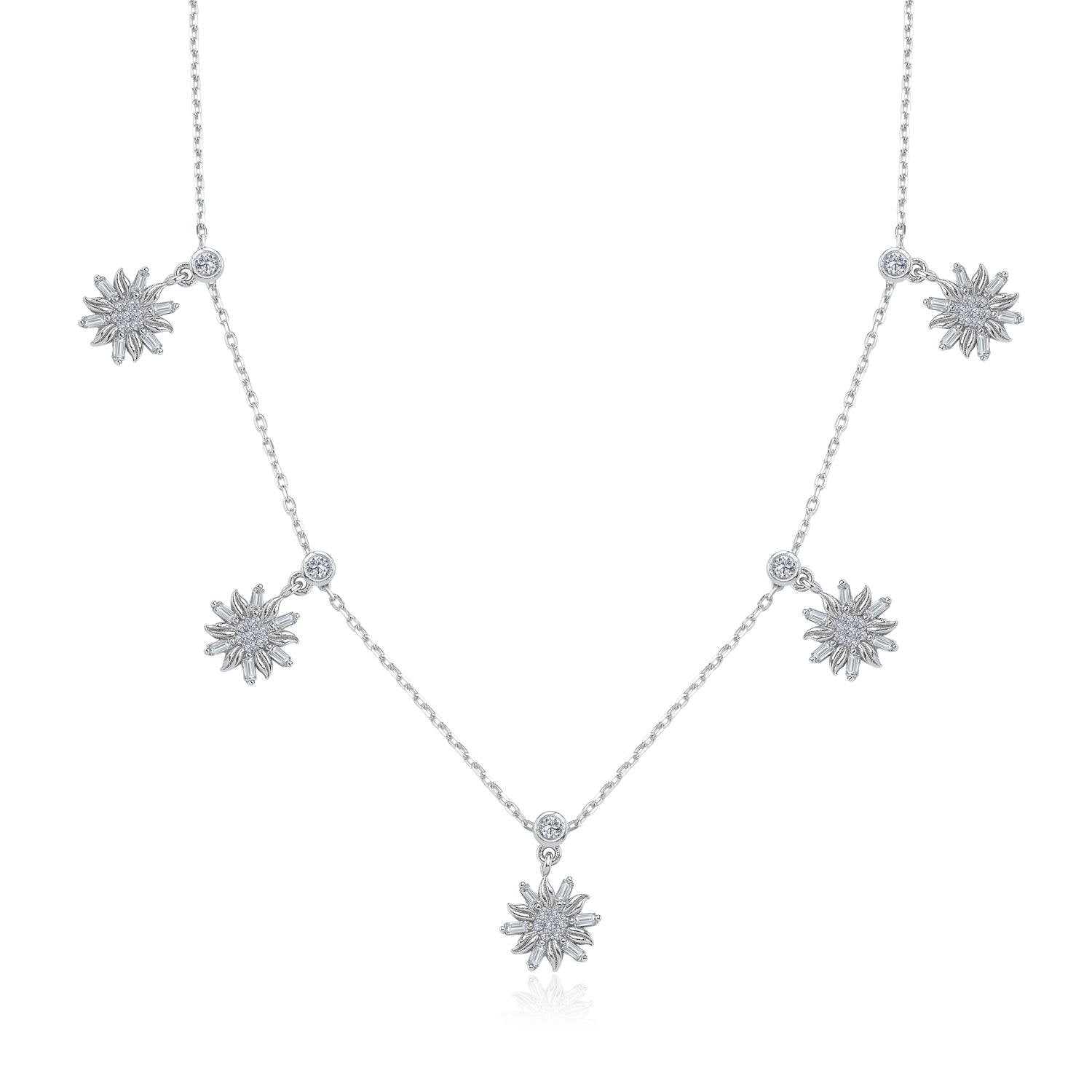 Baguette Flower Luck Silver Choker Necklace