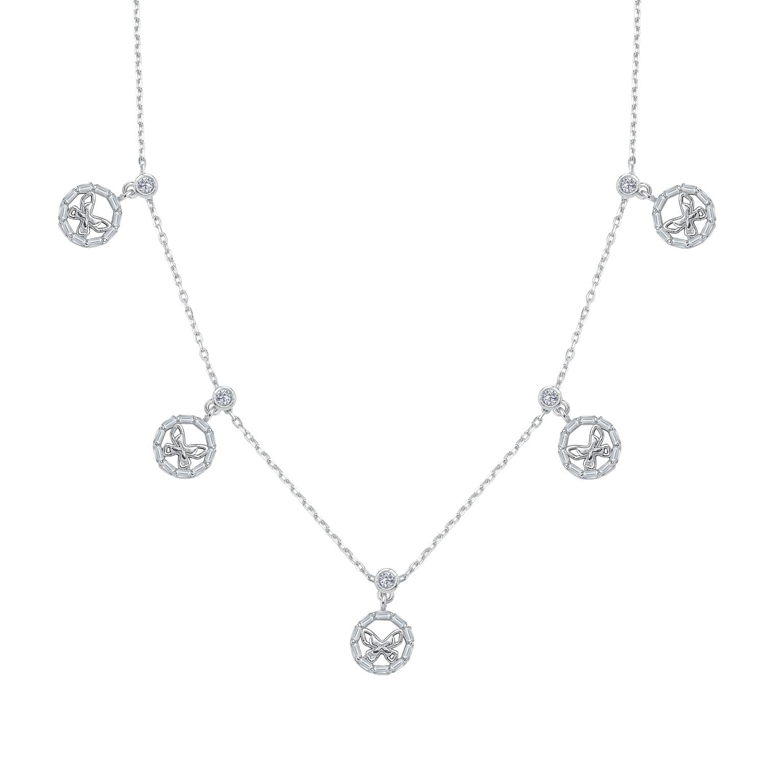 Baguette Butterfly Lucky Silver Choker Necklace
