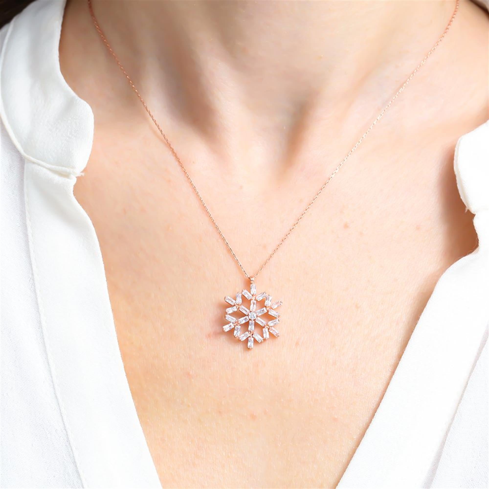 Crystal Snowflake Rose Gold Necklace