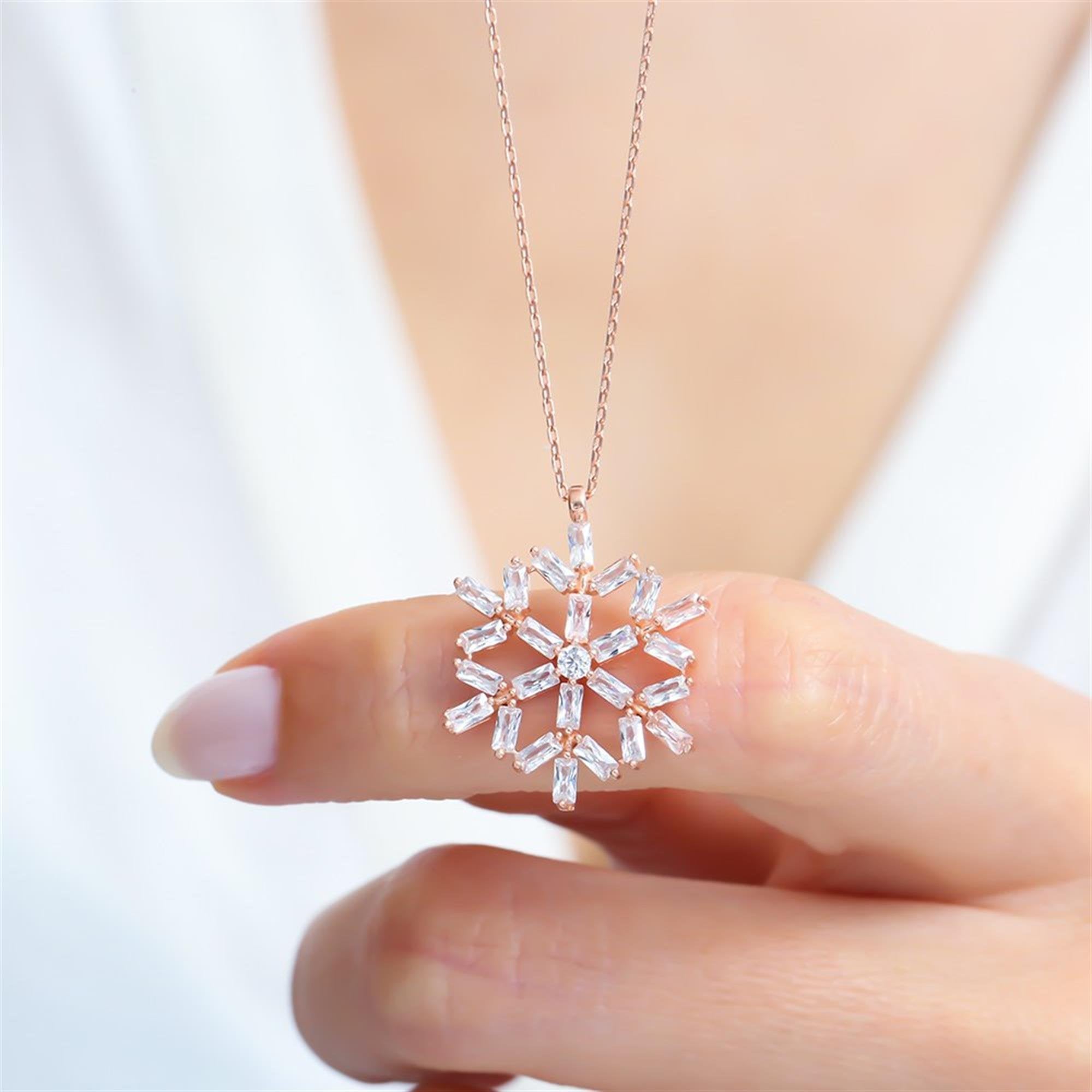 Crystal Snowflake Rose Gold Necklace
