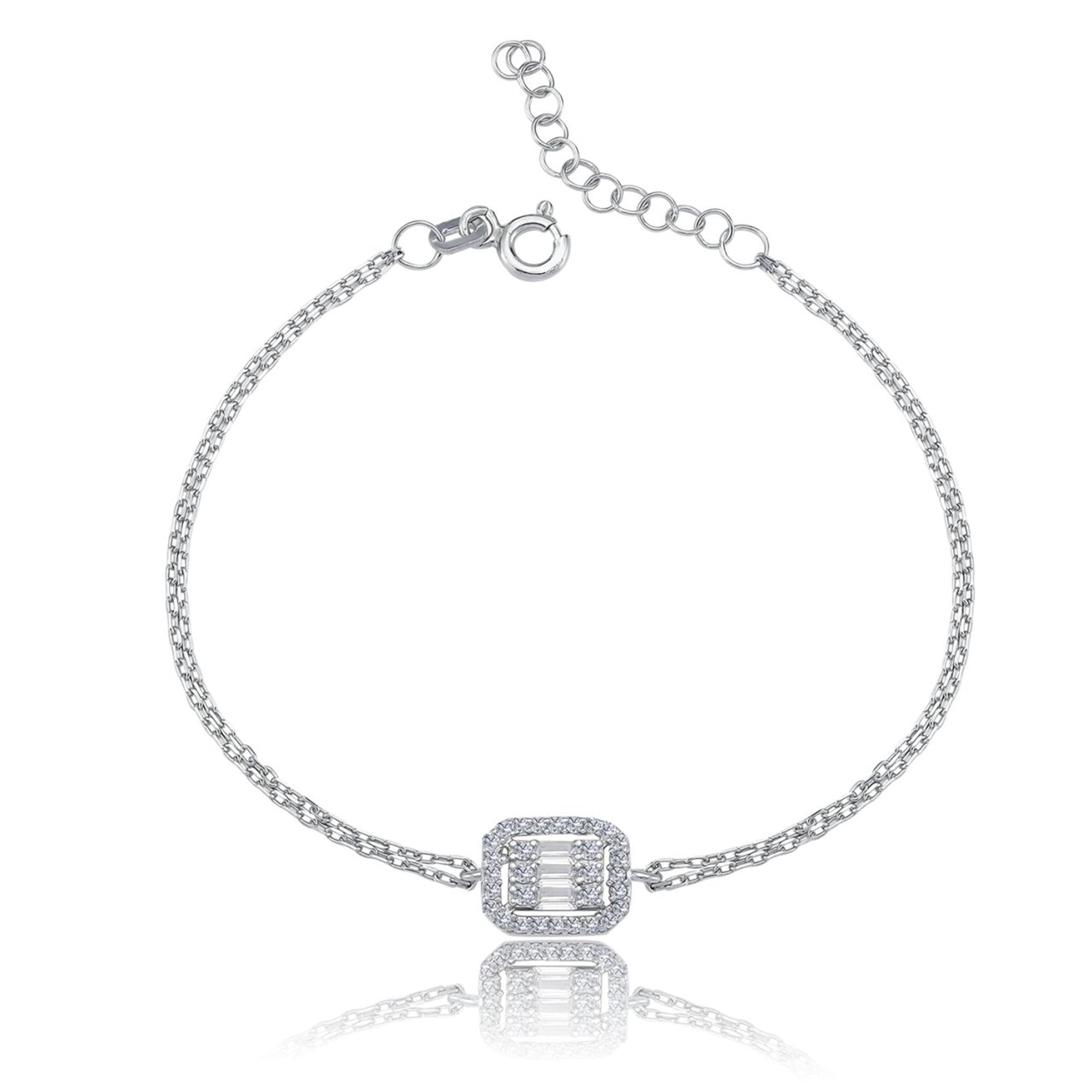 Square Baguette Stone Silver Bracelet