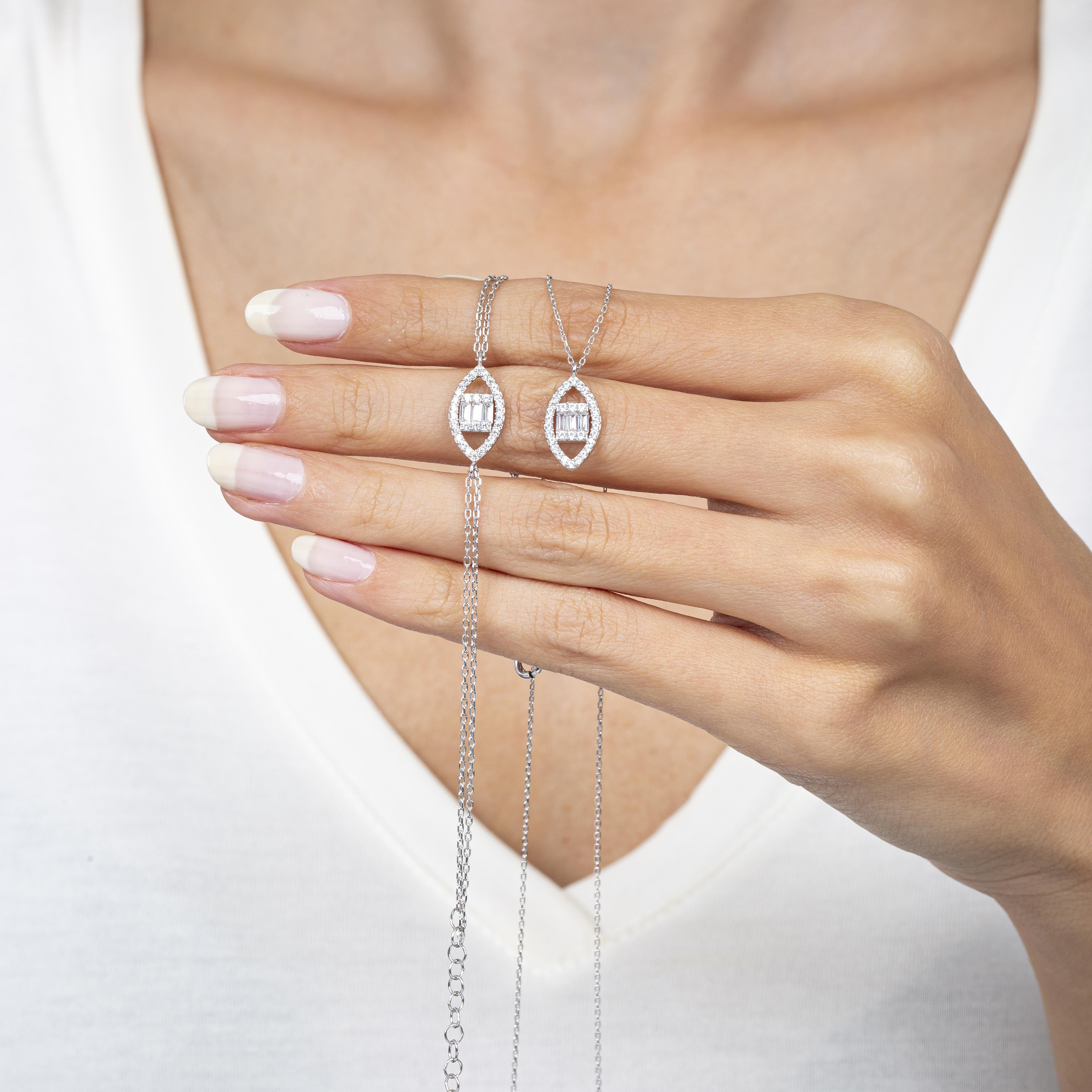 Baguette Marquise Silver Necklace & Bracelet Set