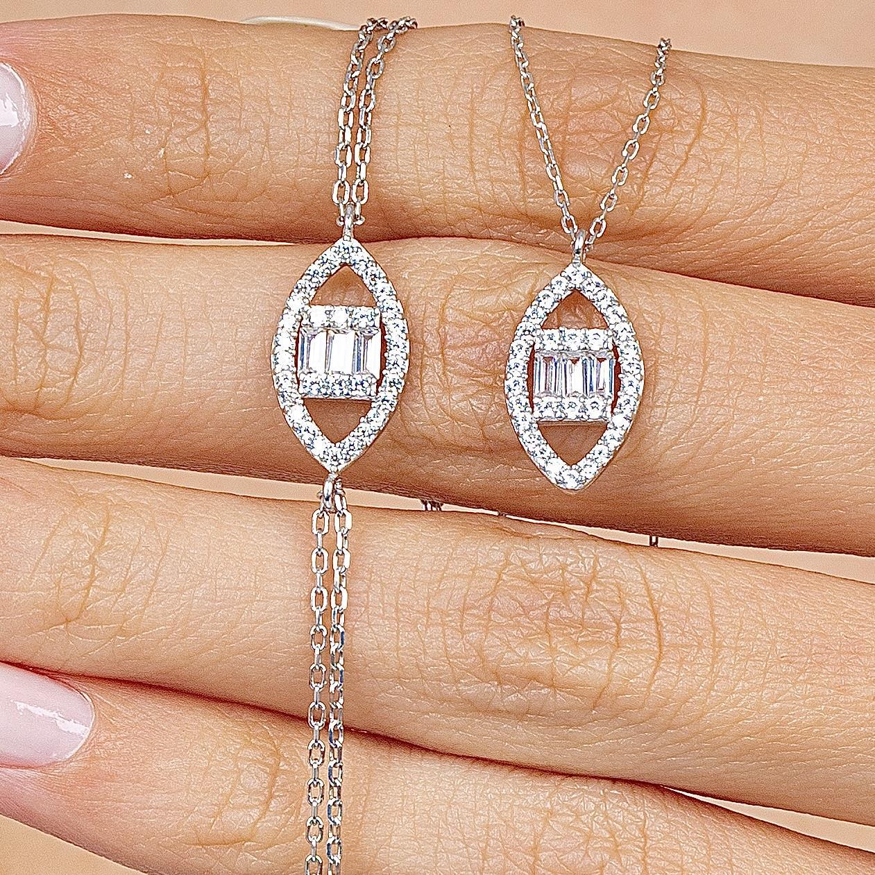 Baguette Marquise Silver Necklace & Bracelet Set