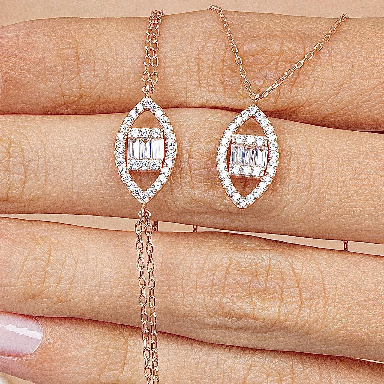Baguette Marquise Rose Gold Necklace & Bracelet Set