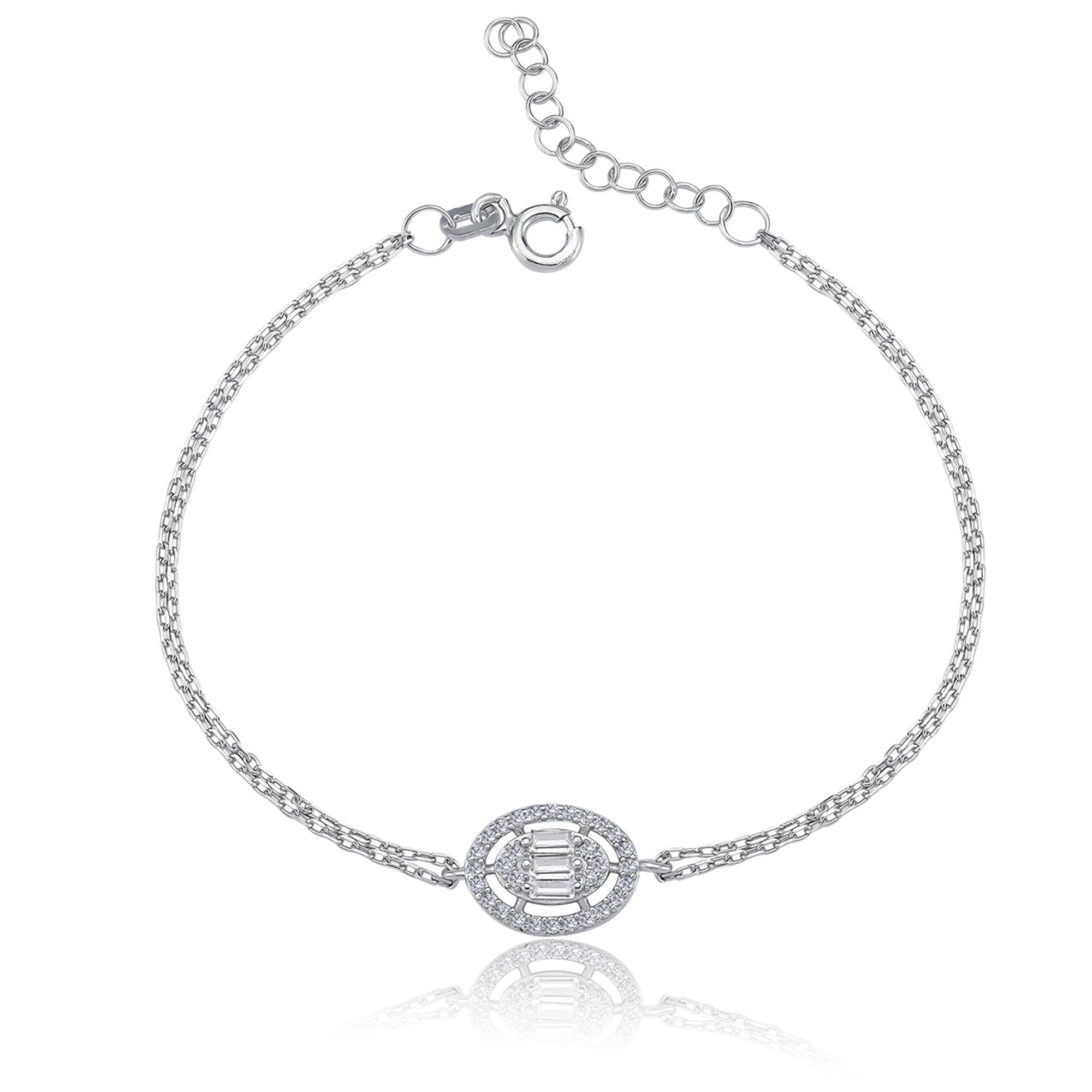 Oval Baguette Stone Silver Bracelet
