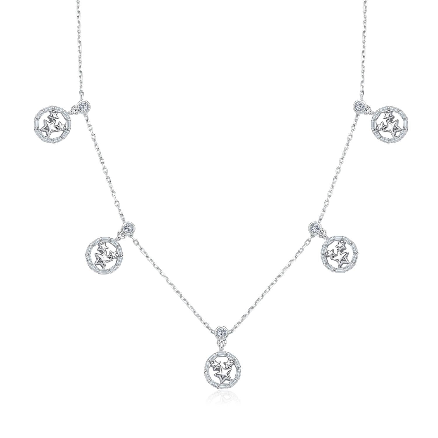 Baguette Star Lucky Silver Choker Necklace
