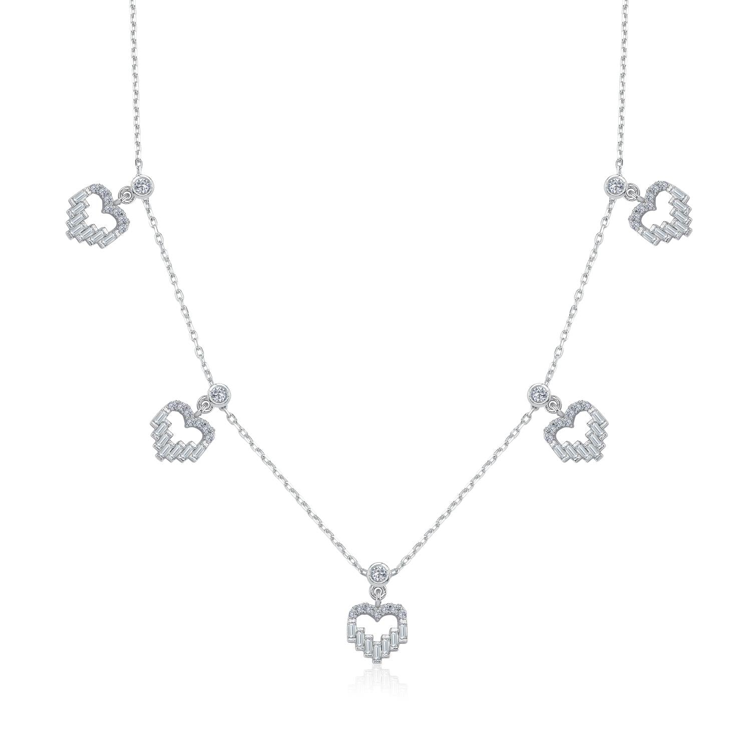 Baguette Hearts Choker Silver Necklace