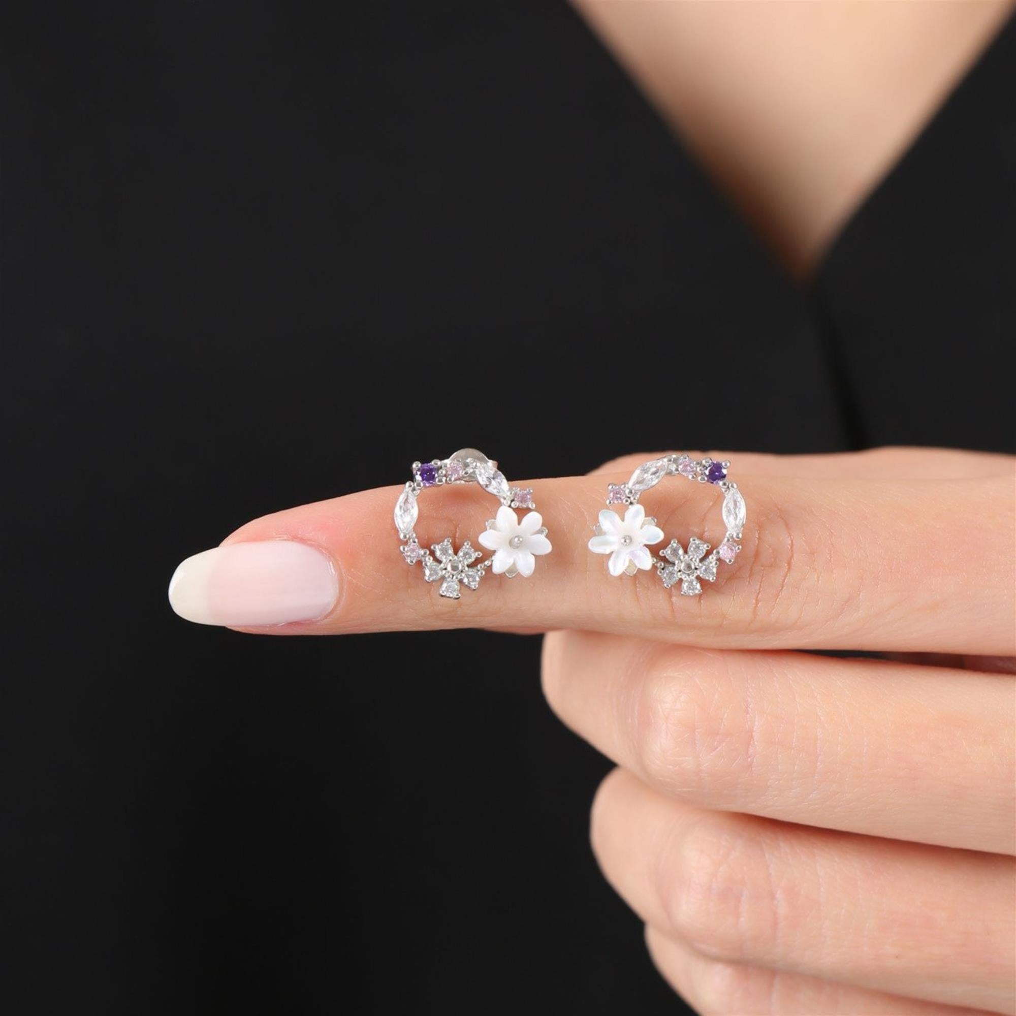Spring Garden Magnolia Flowers Silver Earrings