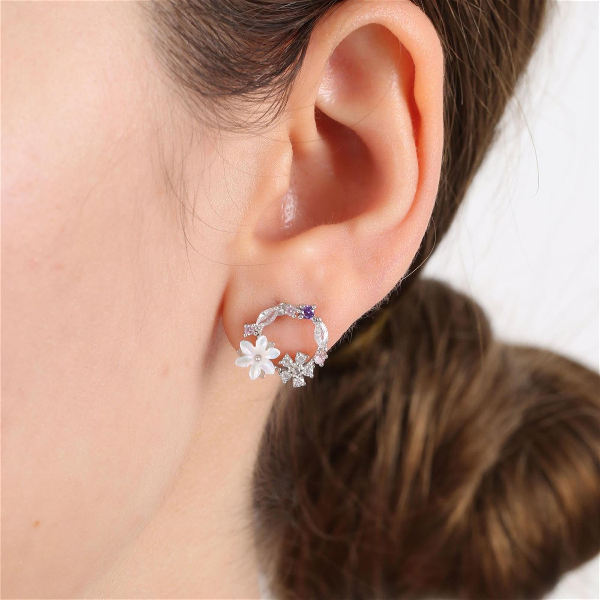 Spring Garden Magnolia Flowers Silver Earrings