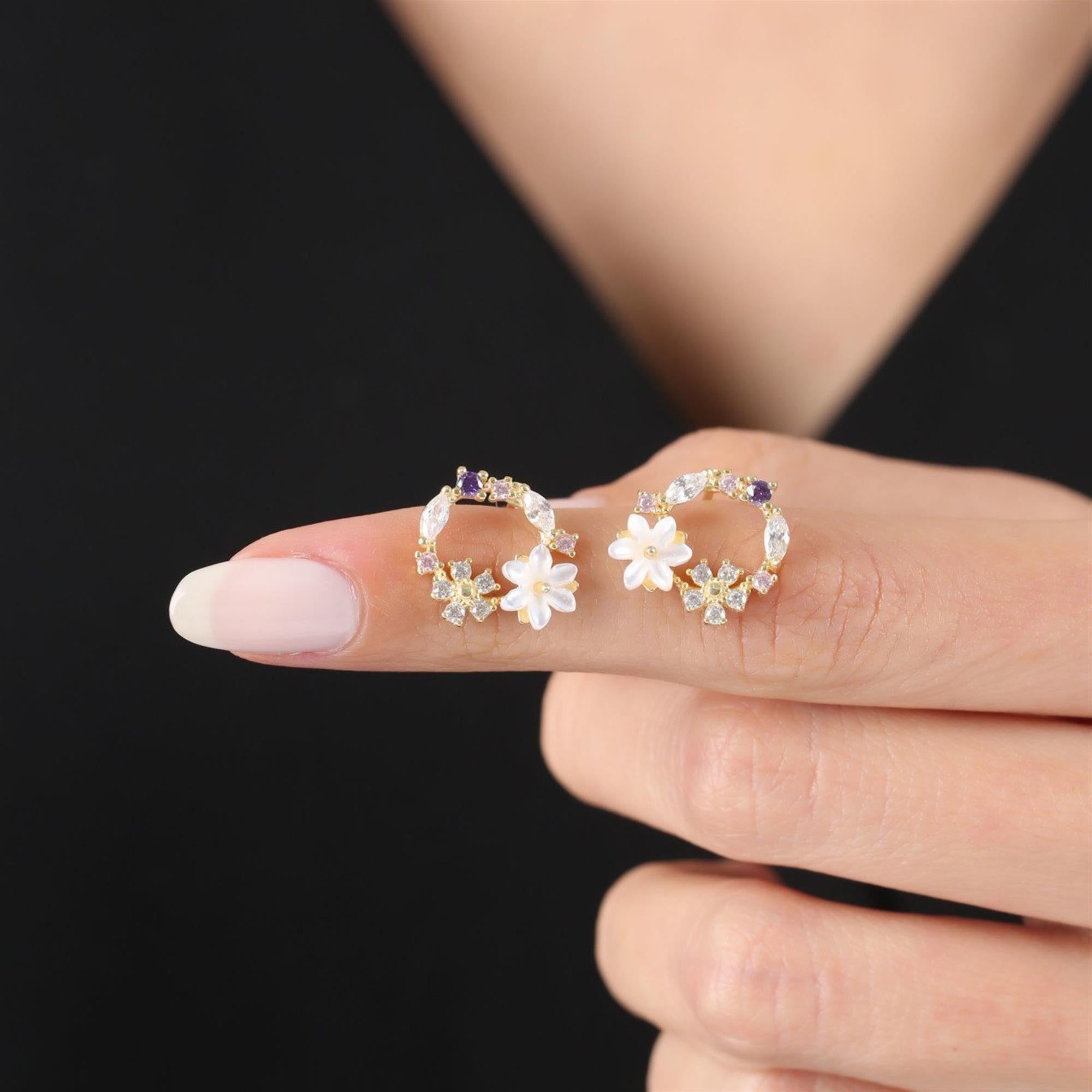 Spring Garden Magnolia Flowers Rose Gold Earrings