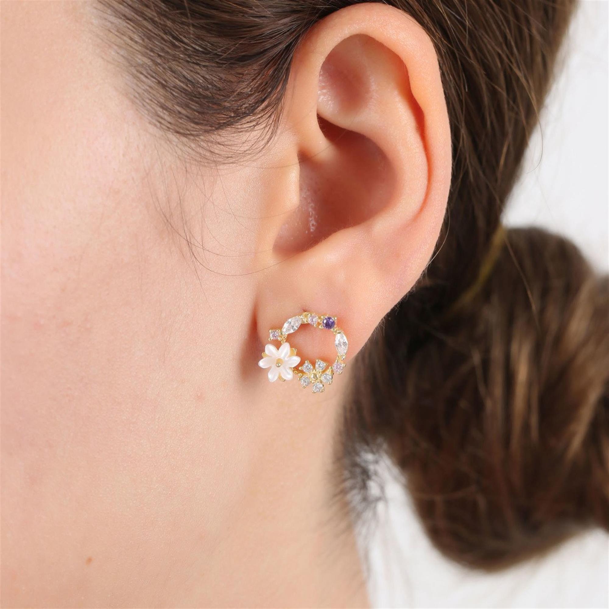 Spring Garden Magnolia Flowers Rose Gold Earrings