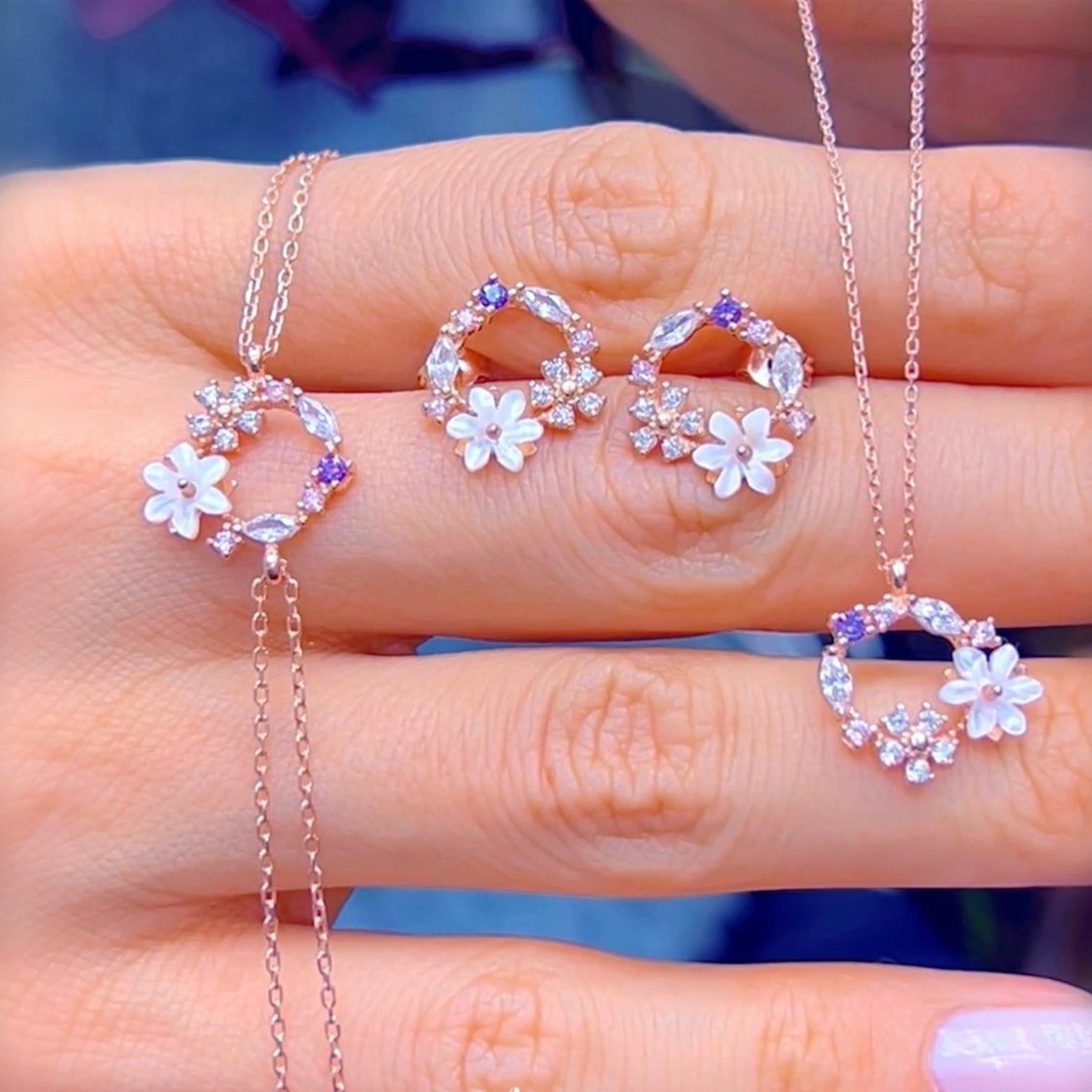 Spring Garden Magnolia Flower Sterling Silver Trio Jewelry Set