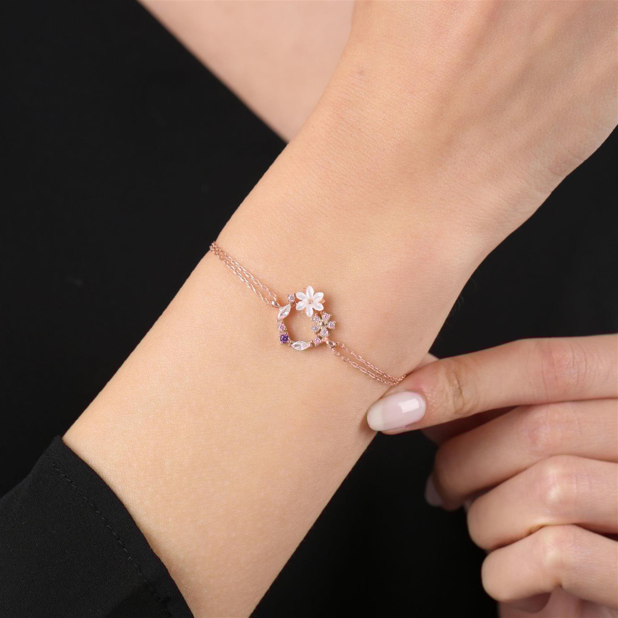 Dainty Spring Garden Magnolia Rose Gold Bracelet