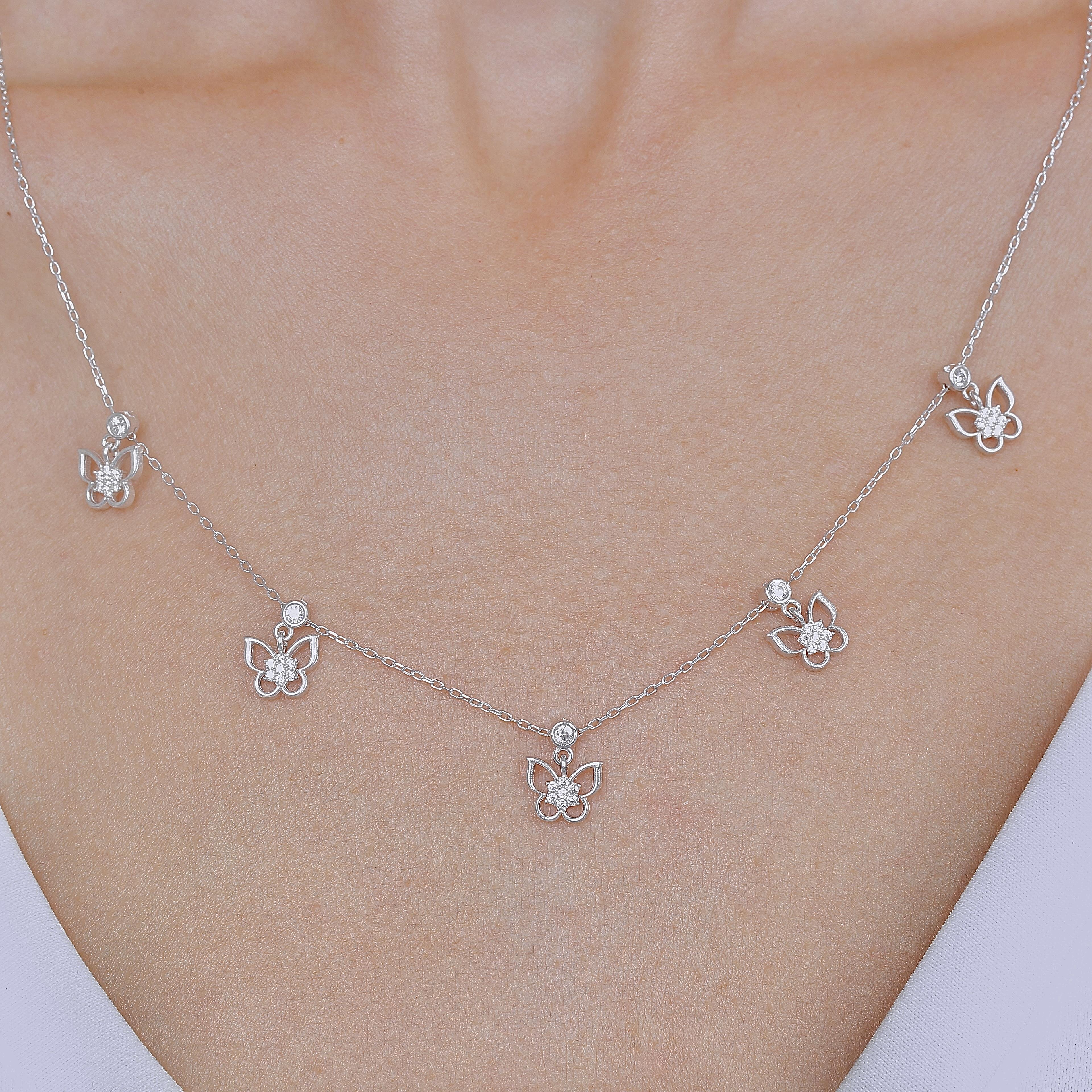 Spring Butterflies Lucky Silver Choker Necklace