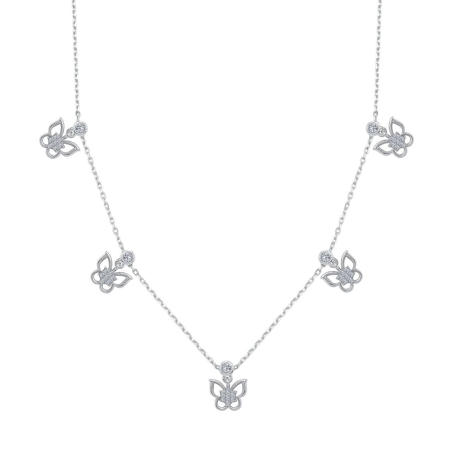 Spring Butterflies Lucky Silver Choker Necklace