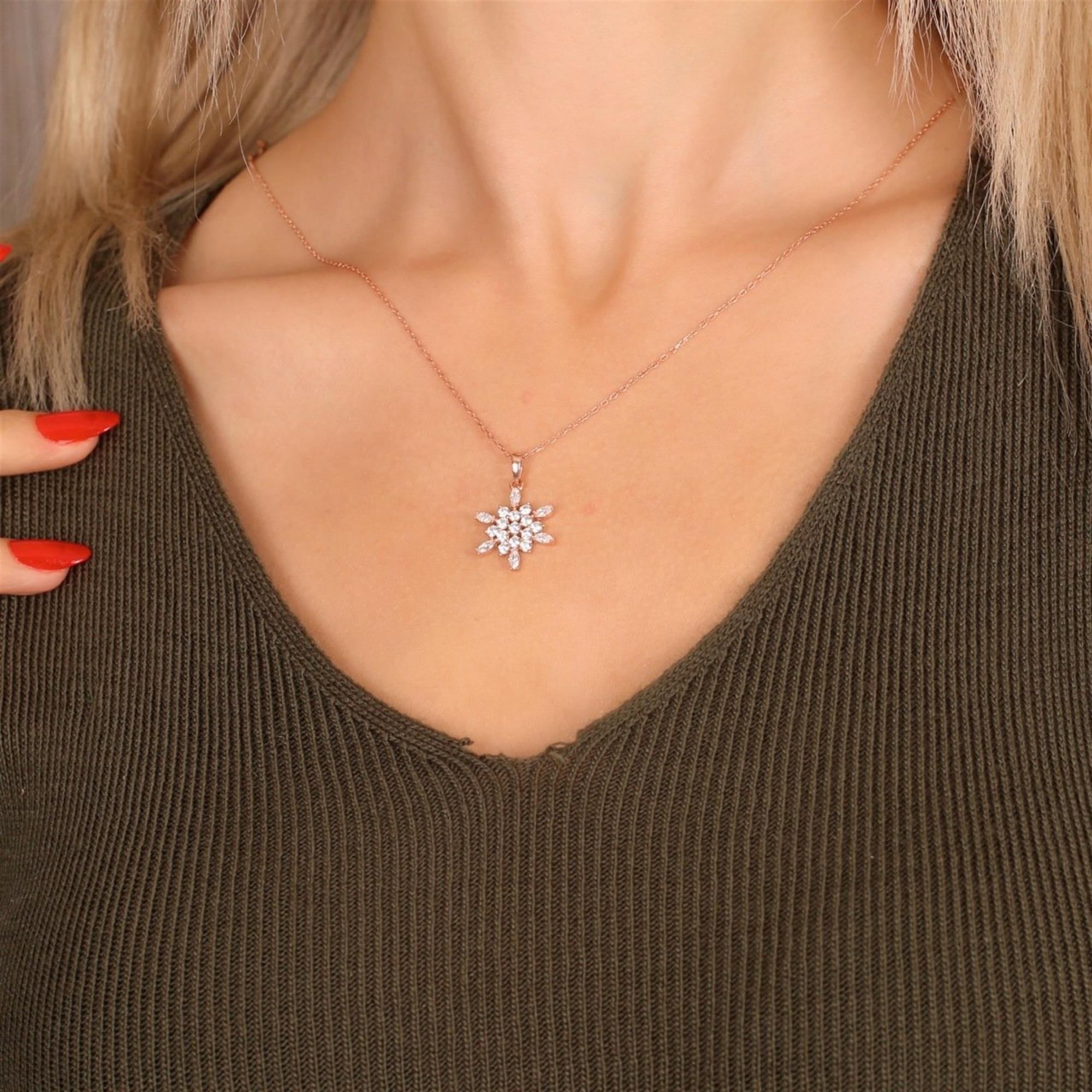Success Crystal Rose Gold Snowflake Necklace