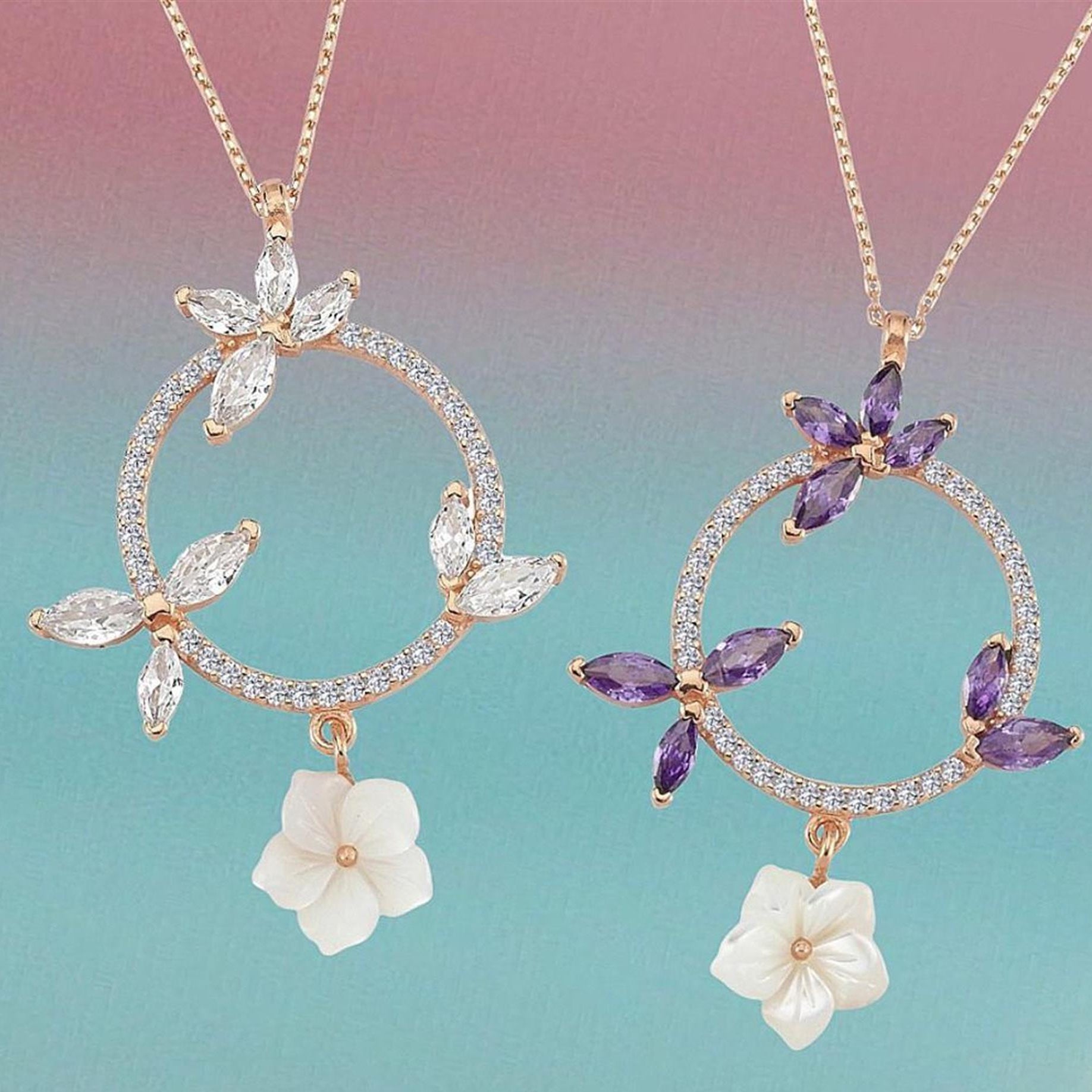 Marquise White Blossom Circle Necklace