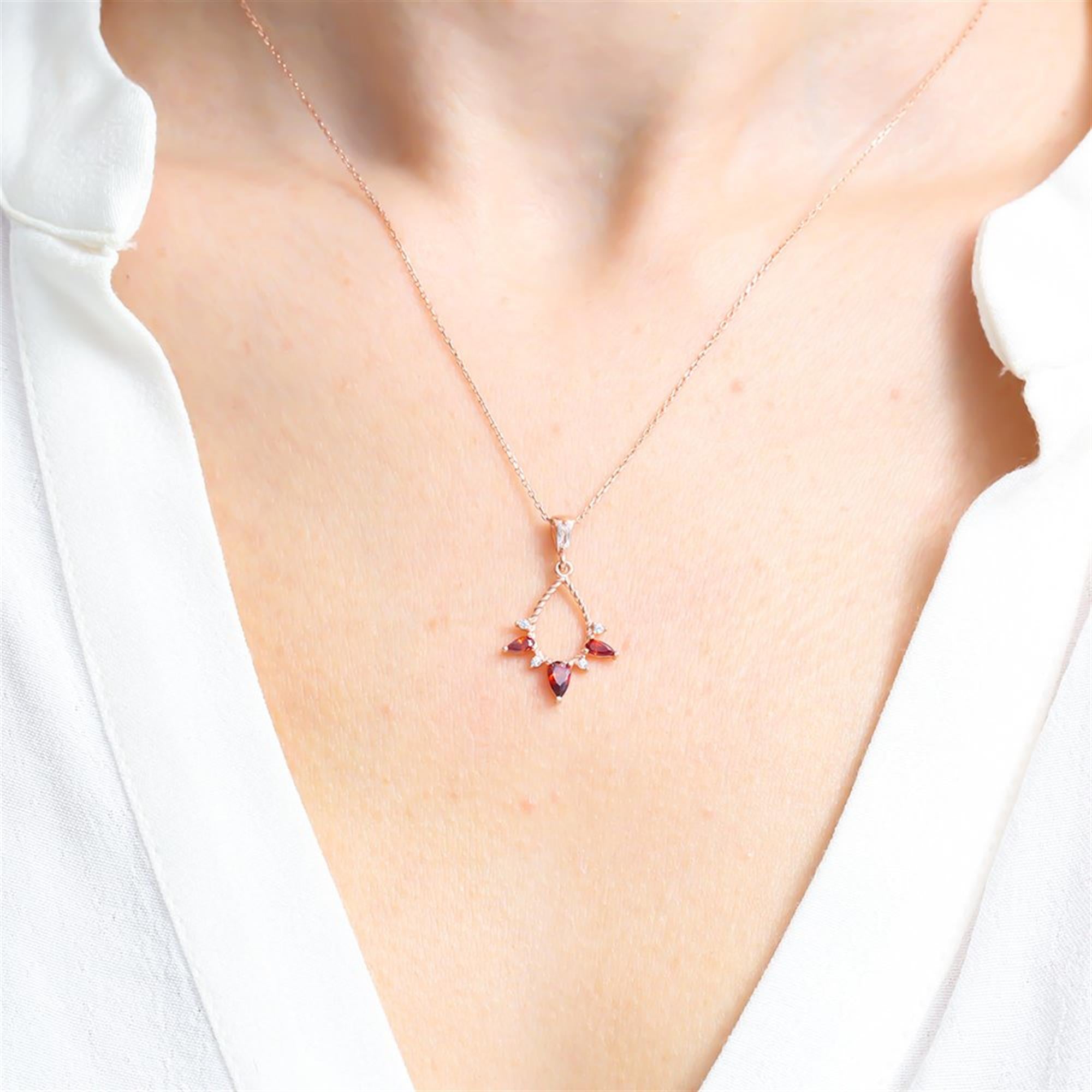 Elegant Garnet Drop Rose Gold Necklace