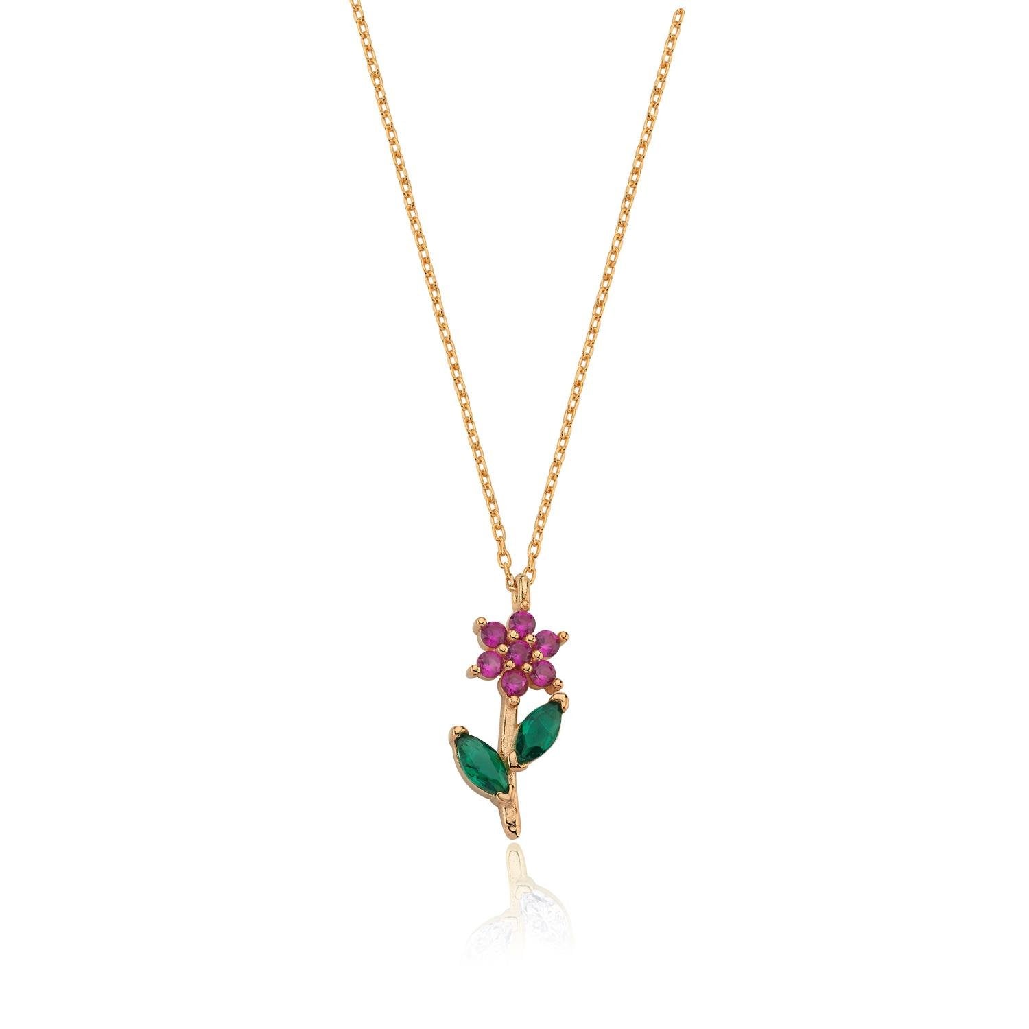 Flower Fuchsia Stone Rose Gold Necklace